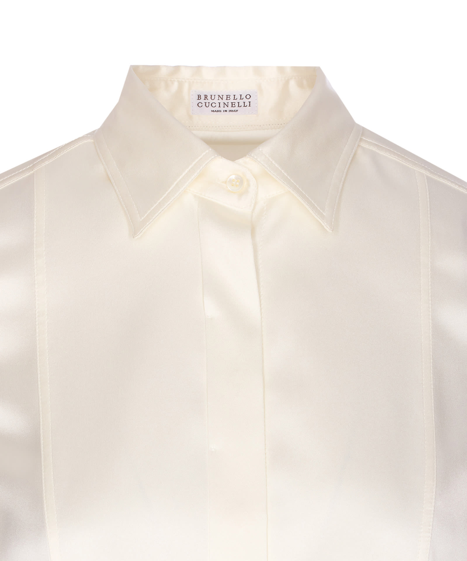 Brunello Cucinelli Women Shirt Satin Stretch With Monile In White
