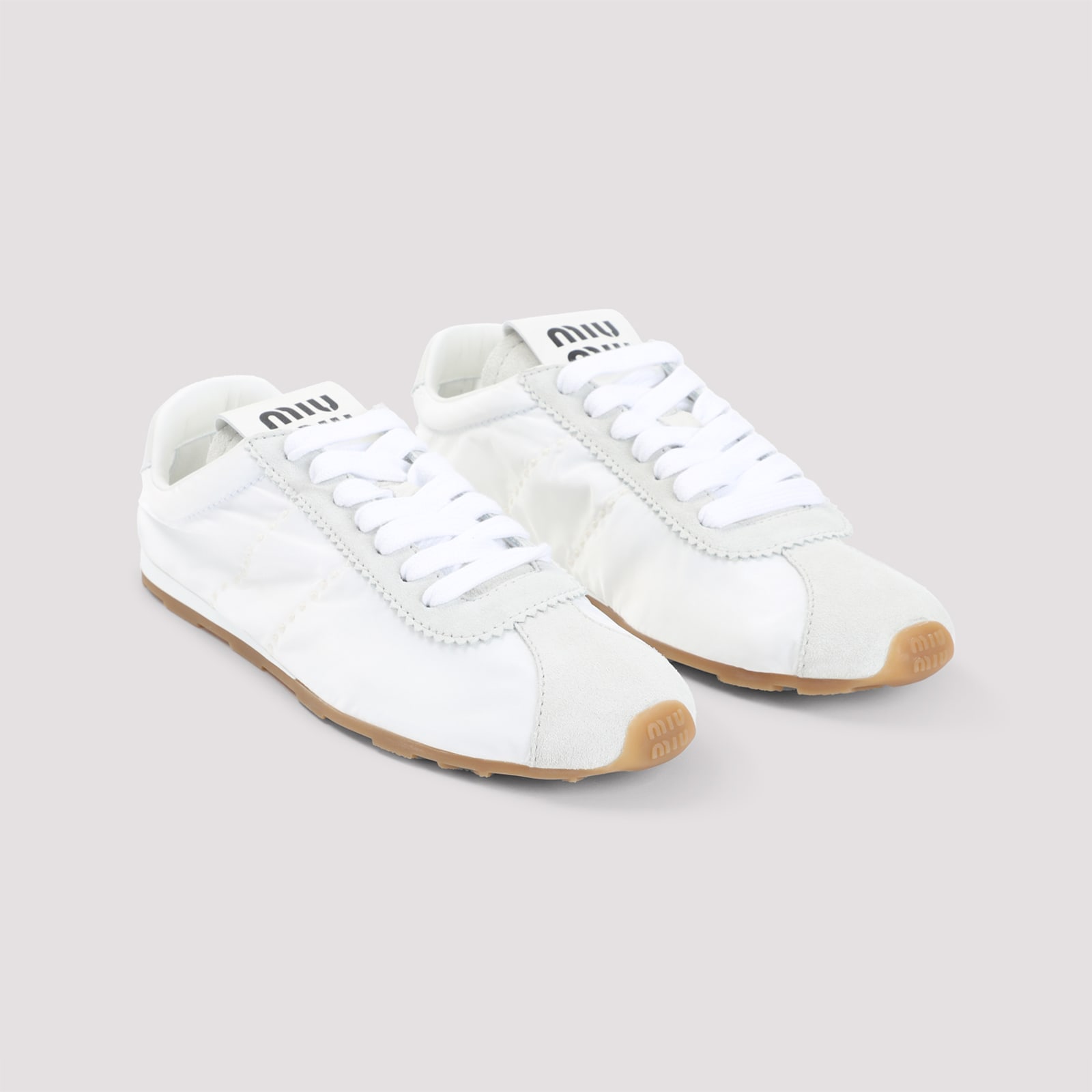 Miu Miu White Leather Low Top Sneakers In Bianco