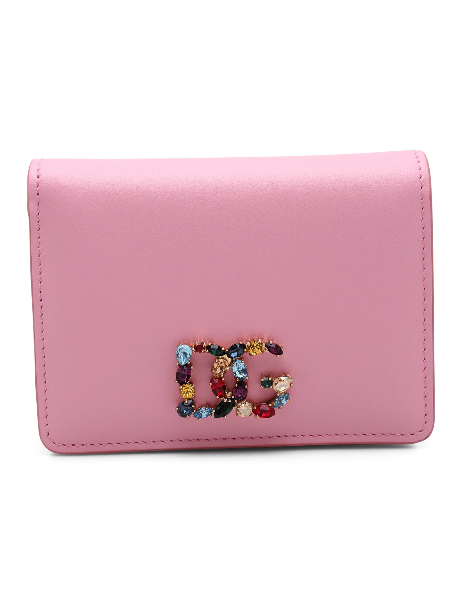 Dolce & Gabbana Crystal Dg Logo Leather Wallet In Pink | ModeSens