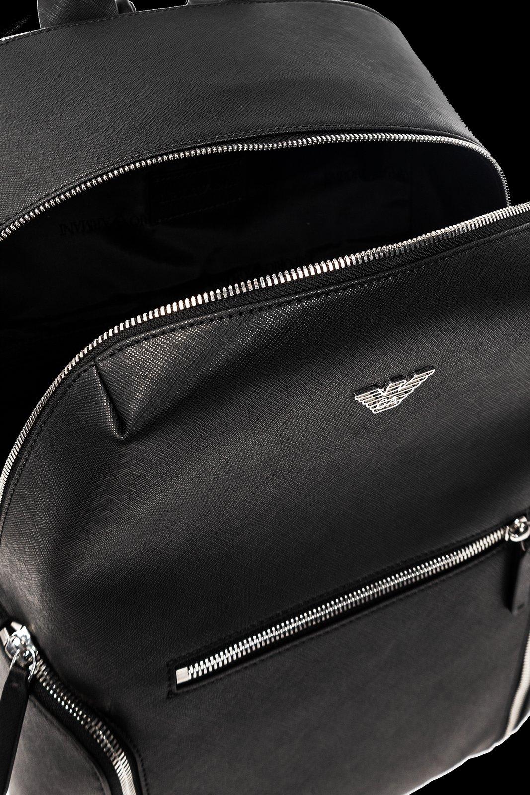 Shop Giorgio Armani Logo Plaque Zipped Backpack  In Black