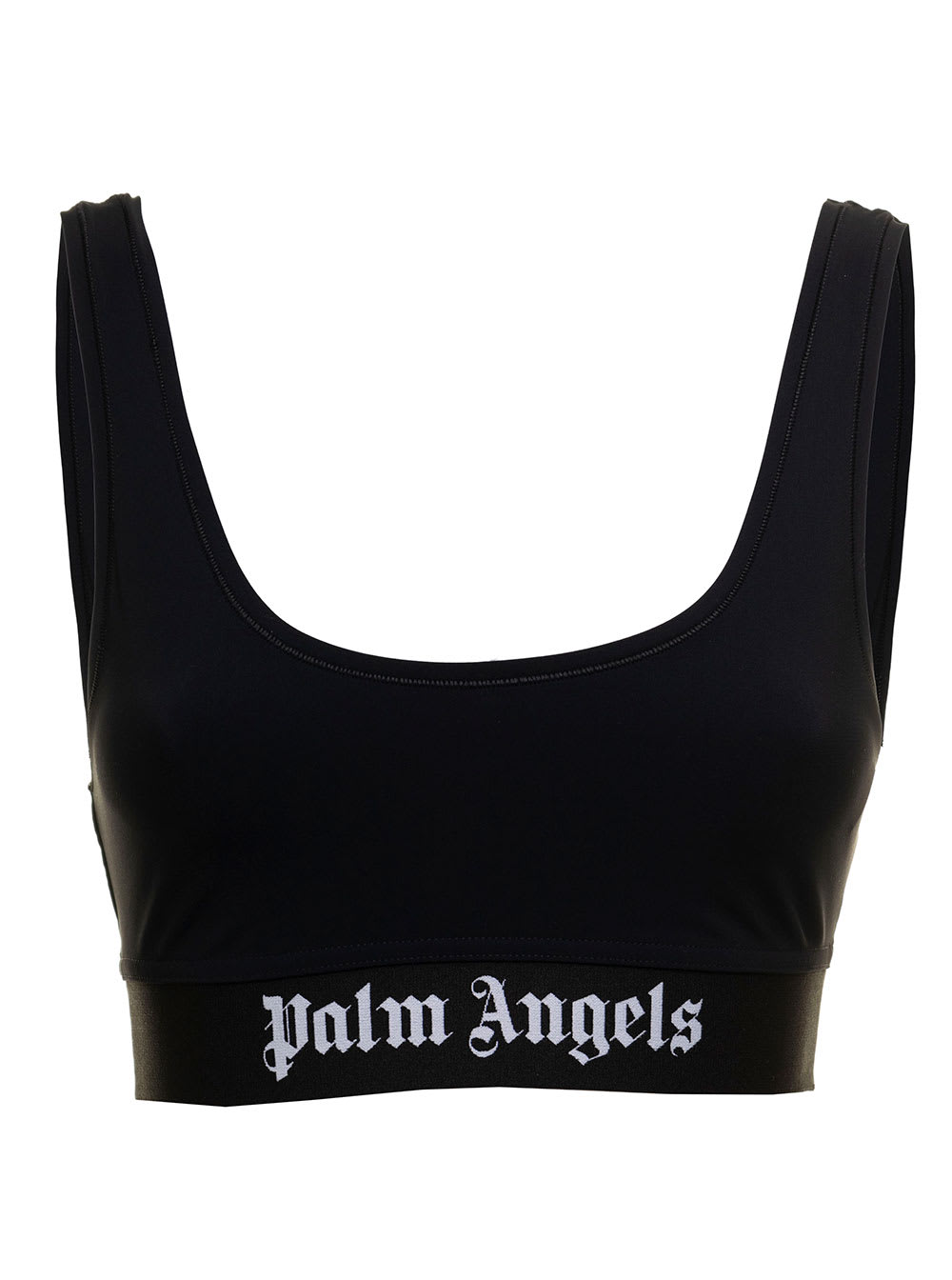 Palm Angels Black Stretch Fabric Top With Logo Print Palm Angles Woman