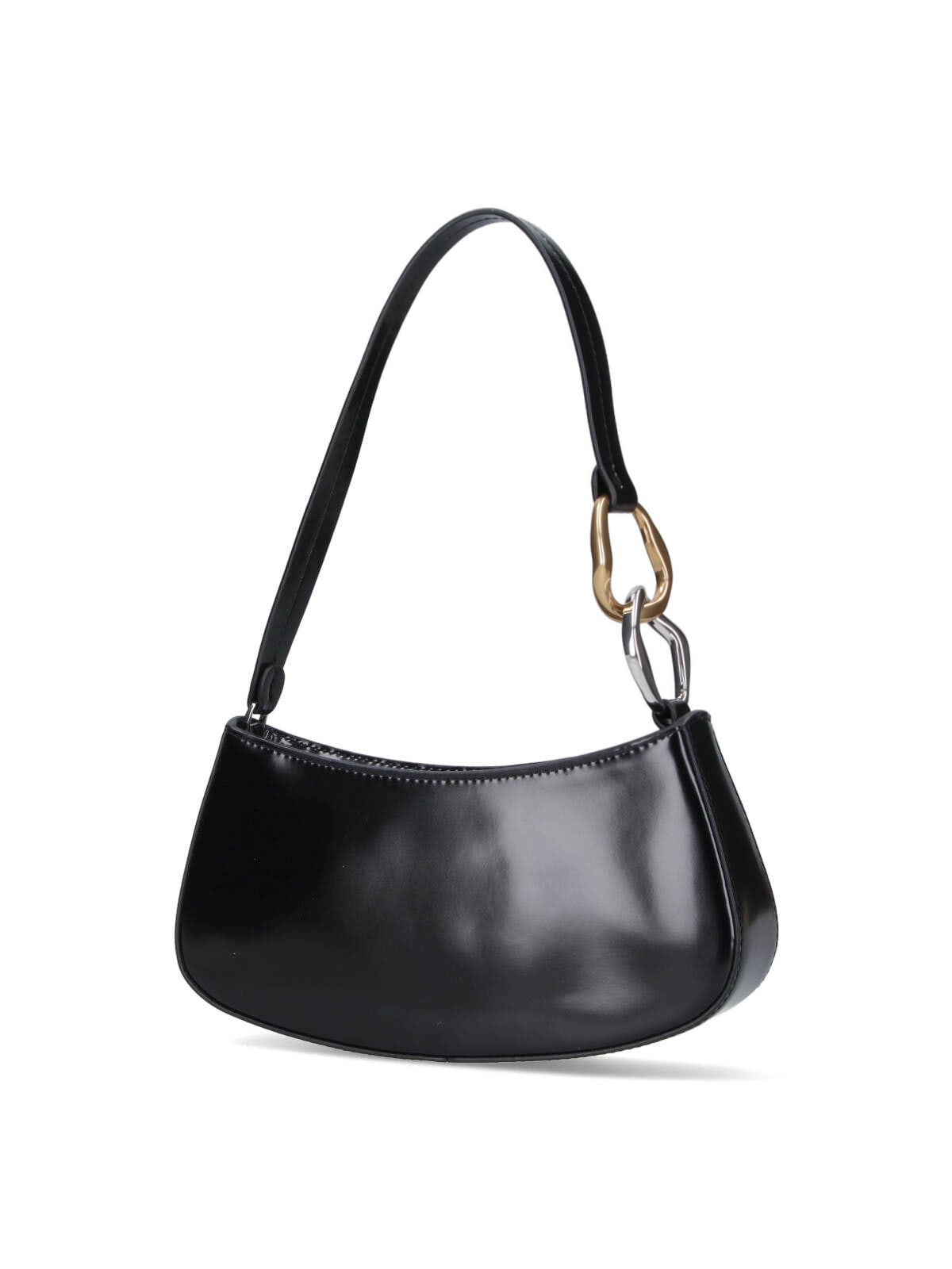 Staud Ollie Polished Leather Top Handle Bag In Black
