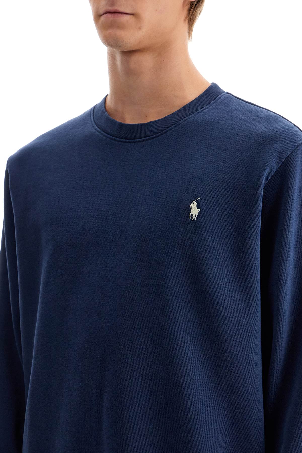 Shop Polo Ralph Lauren Logo Crewneck Sweatshirt In Cruise Navy (blue)