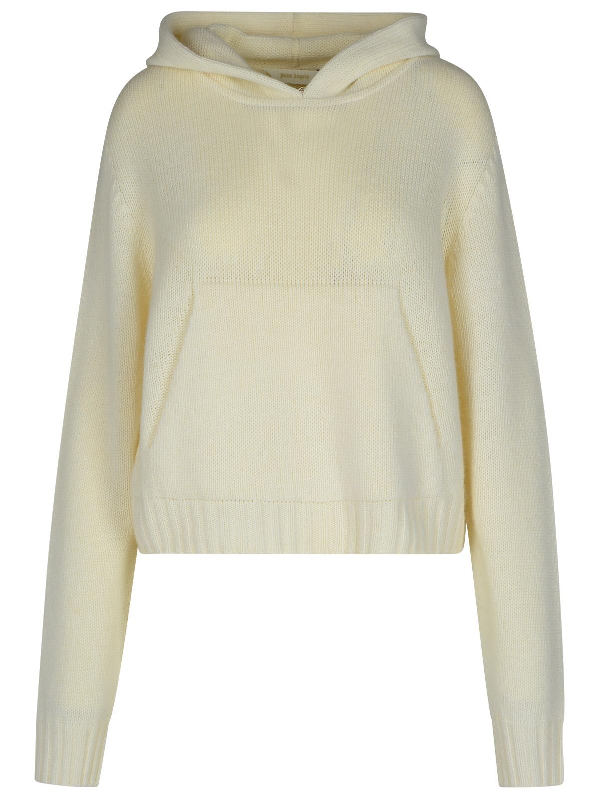 Shop Palm Angels Curved Cream Wool Blend Sweater In Bianco