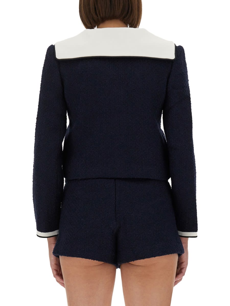 Self-portrait Boucle Jacket With Contrasting Neckline In Blue