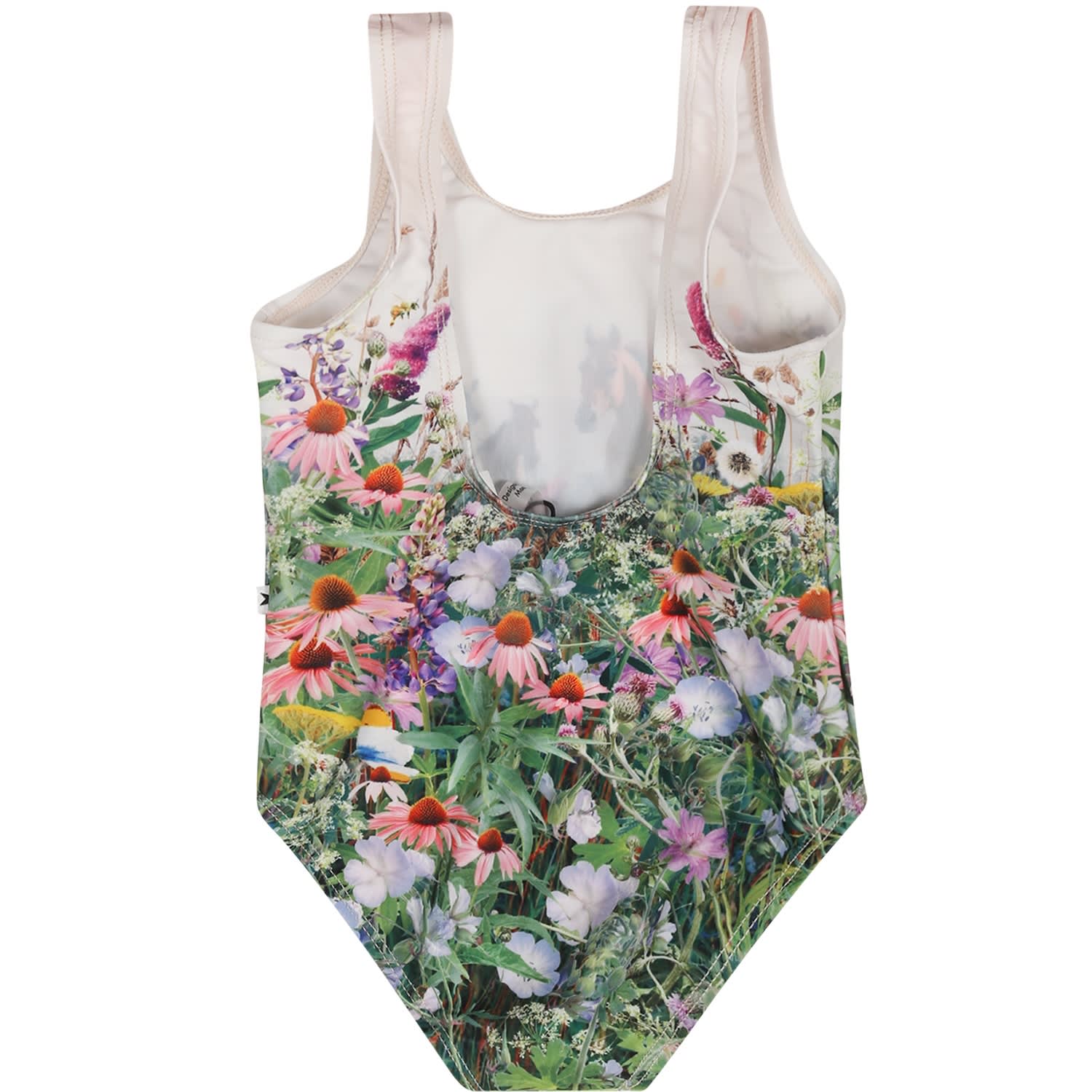 Shop Molo Ivory Swimsuit For Baby Girl With Horses And Flowers Print