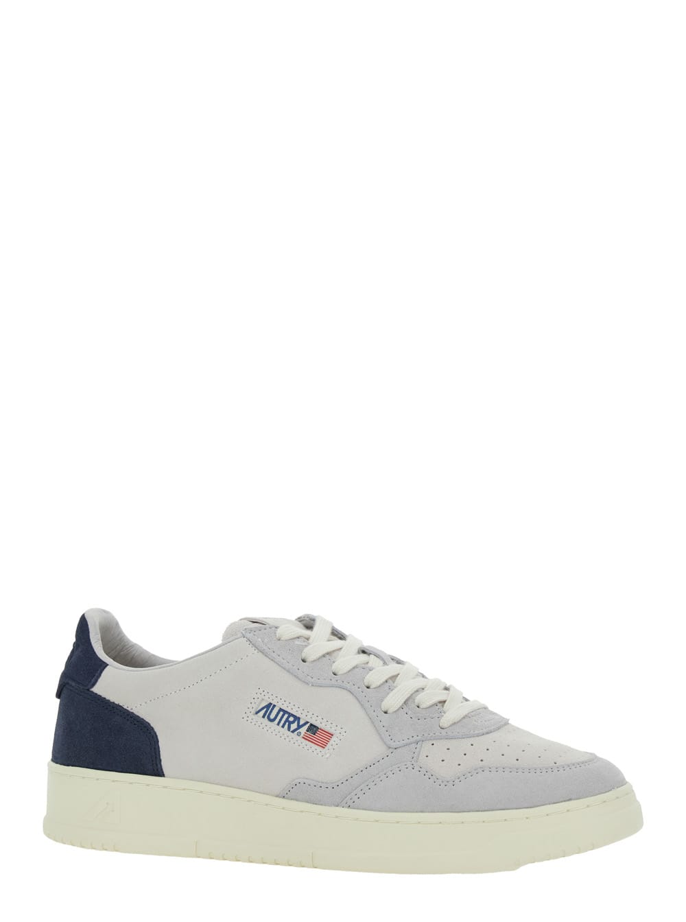 Autry Medalist Low Blue Sneaker With Contrasting Back Patch In Leather And Suede Man In Blue