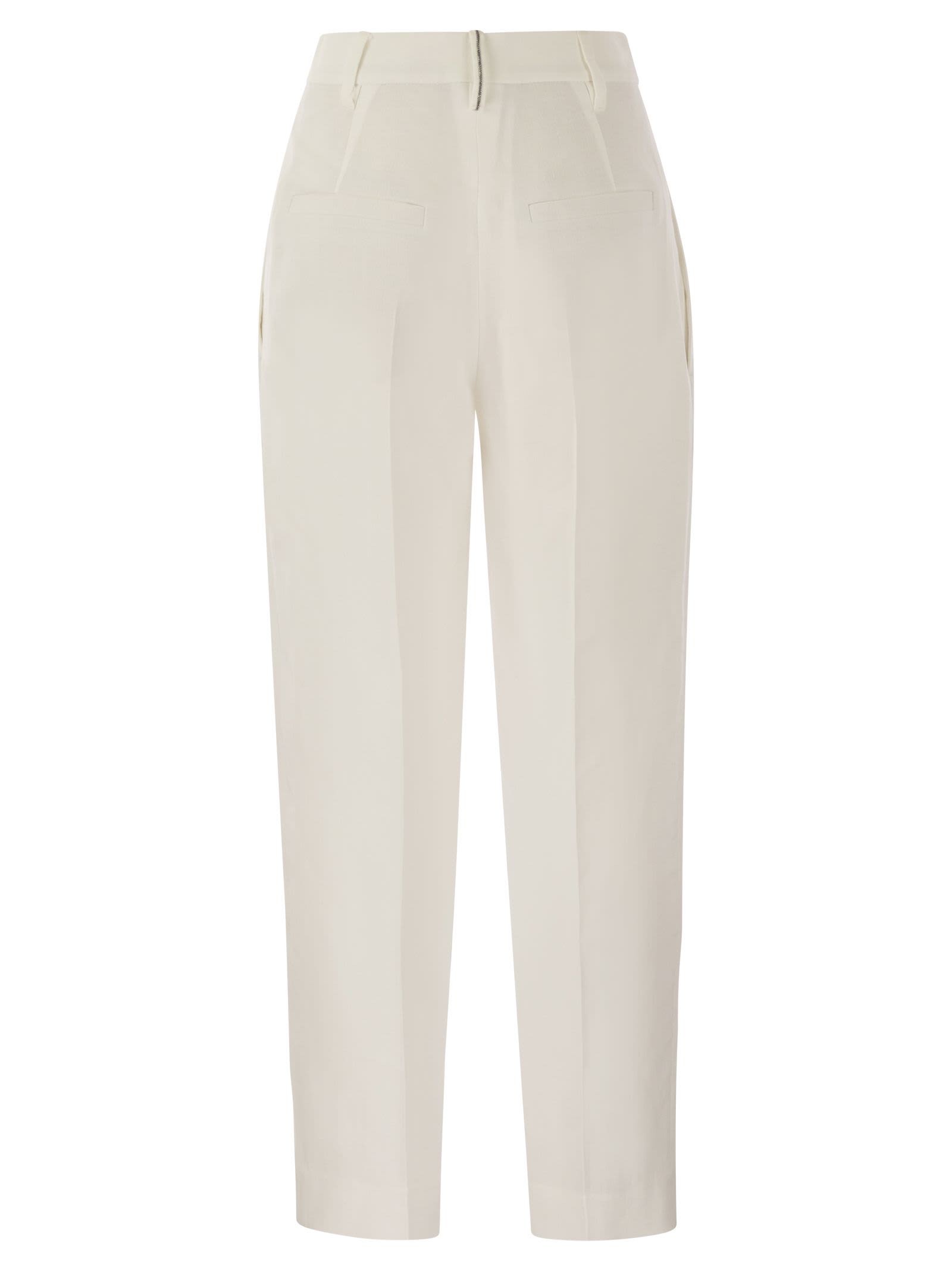 Shop Brunello Cucinelli Slouchy Trousers In Viscose And Linen Fluid Twill With Moniline In White