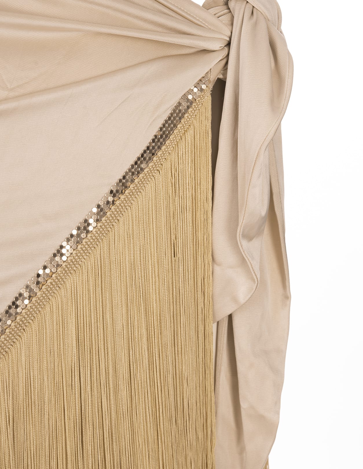 Shop Rabanne Gold Shiny Mesh Skirt With Fringes