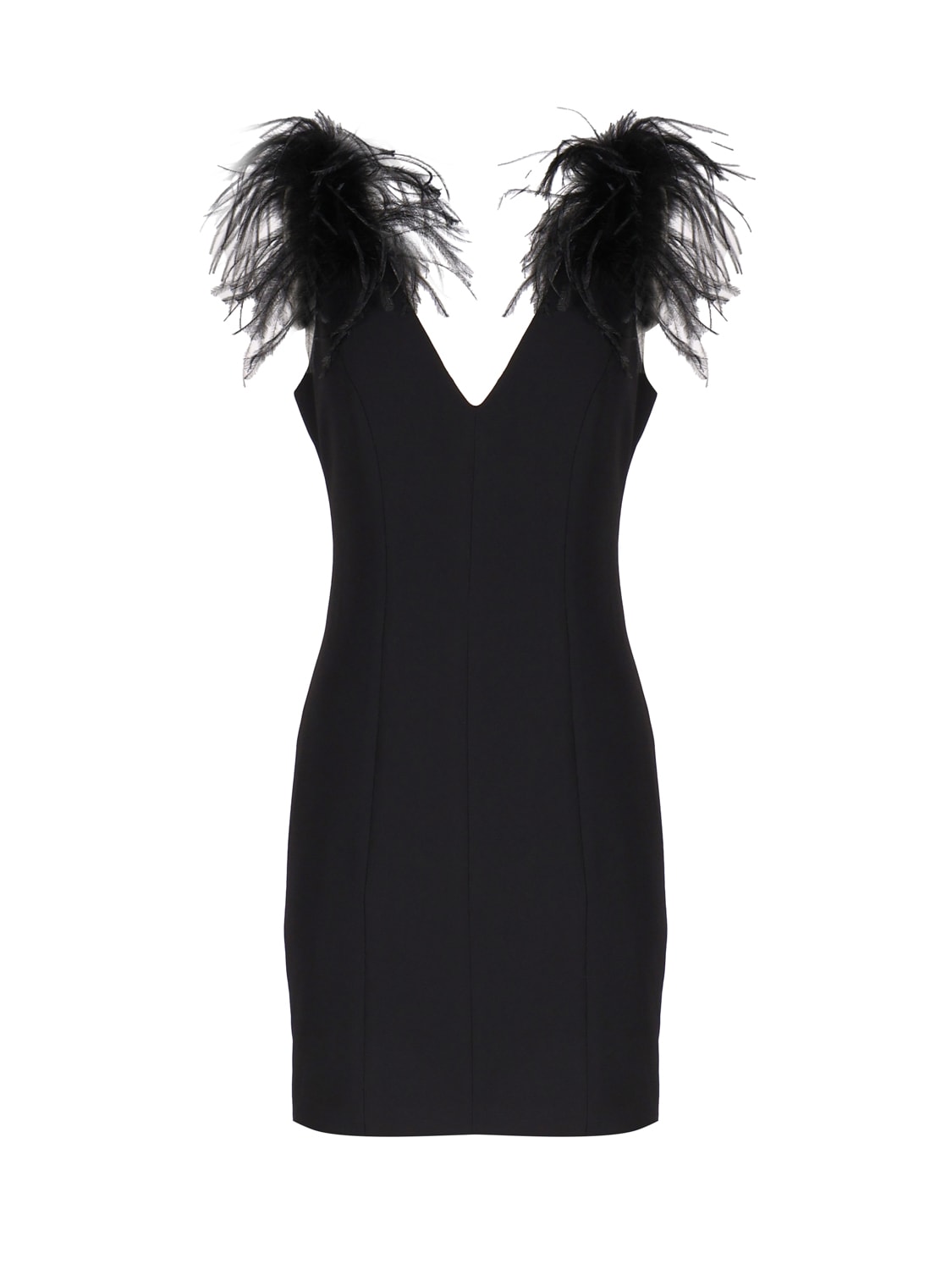 Shop Pinko Mini Dress With Feathers In Black