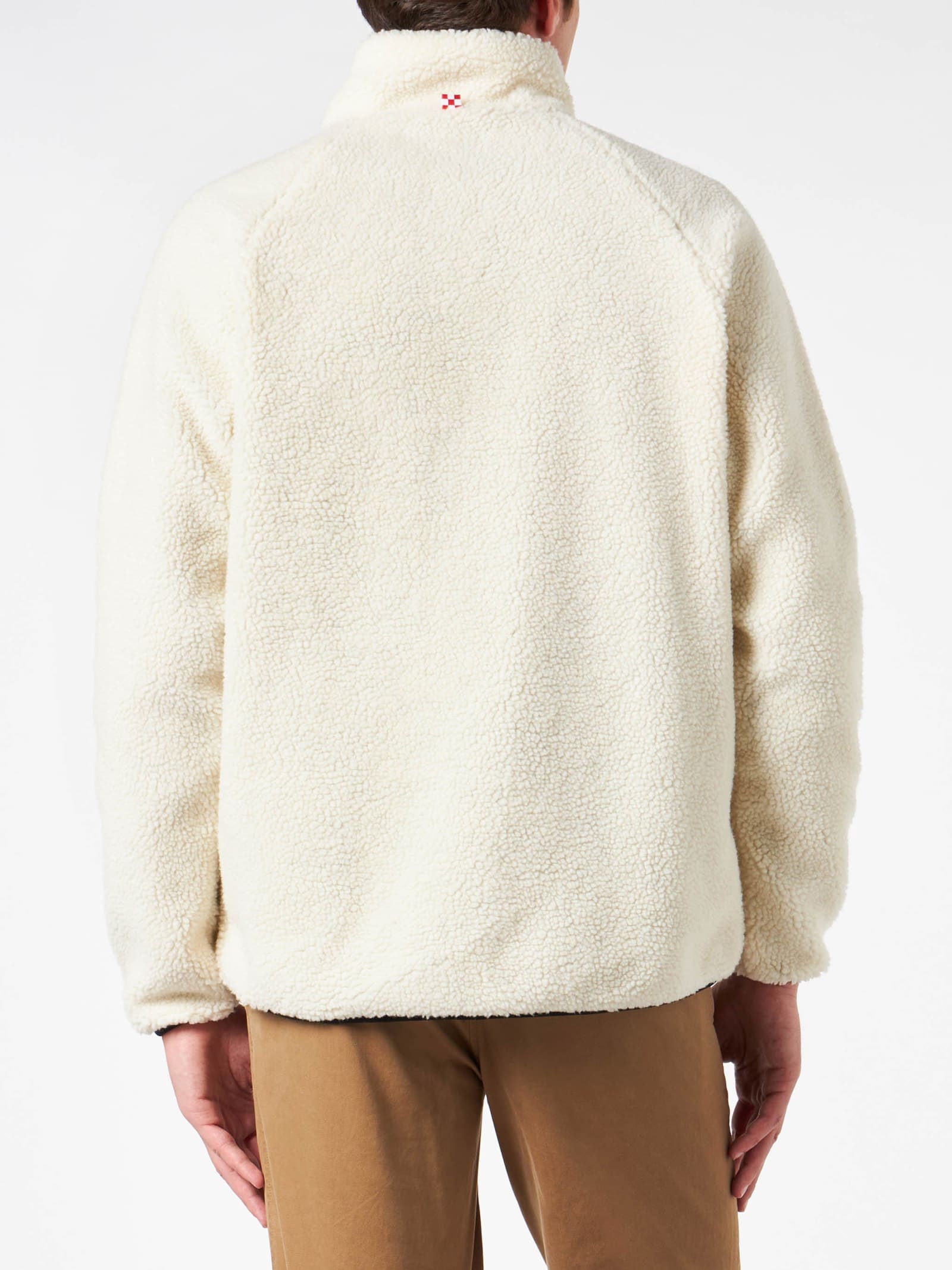 Shop Mc2 Saint Barth Man White Sherpa Jacket With Check Patch Pockets