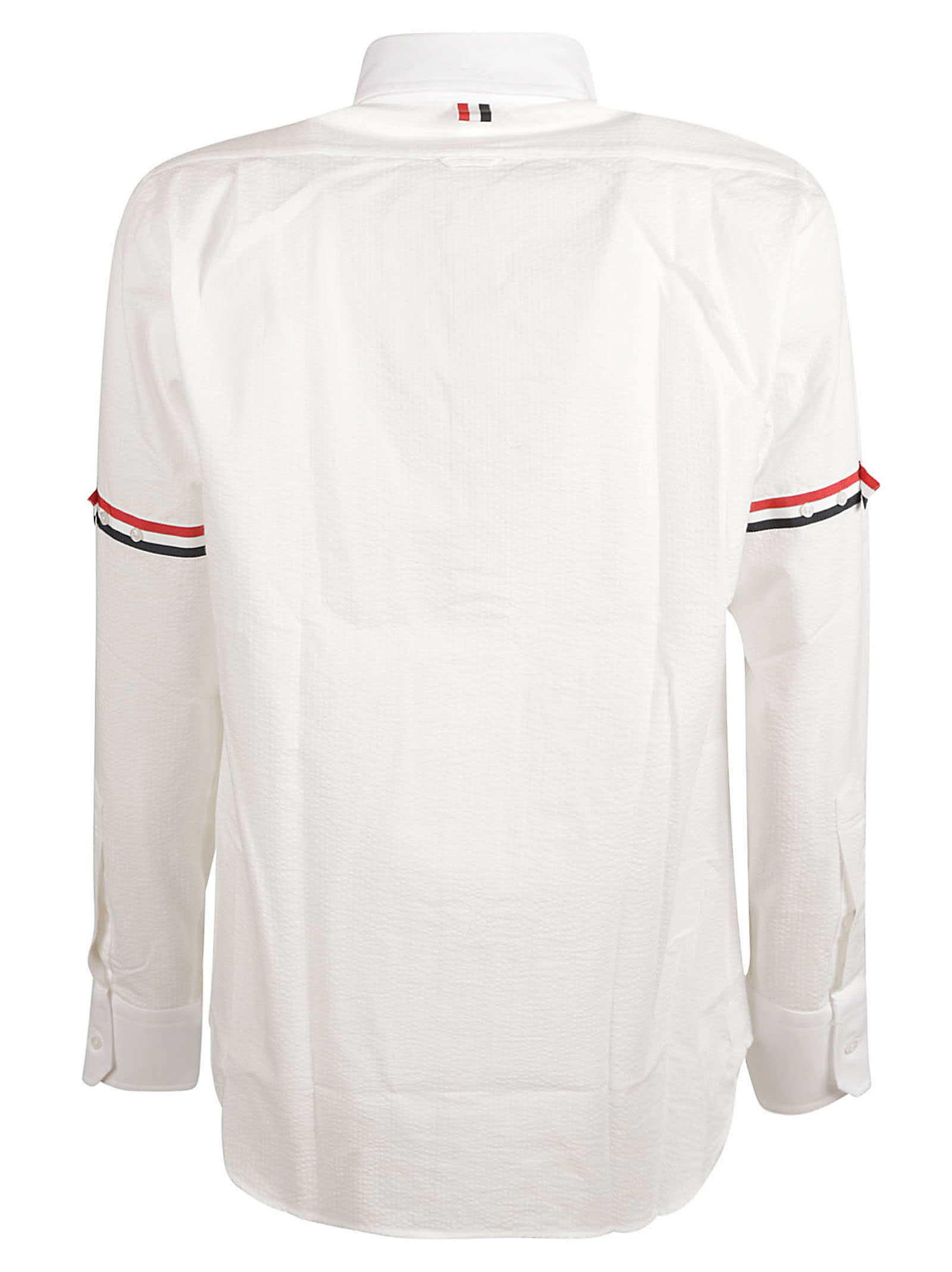Shop Thom Browne Straight Fit Round Collar Shirt In White
