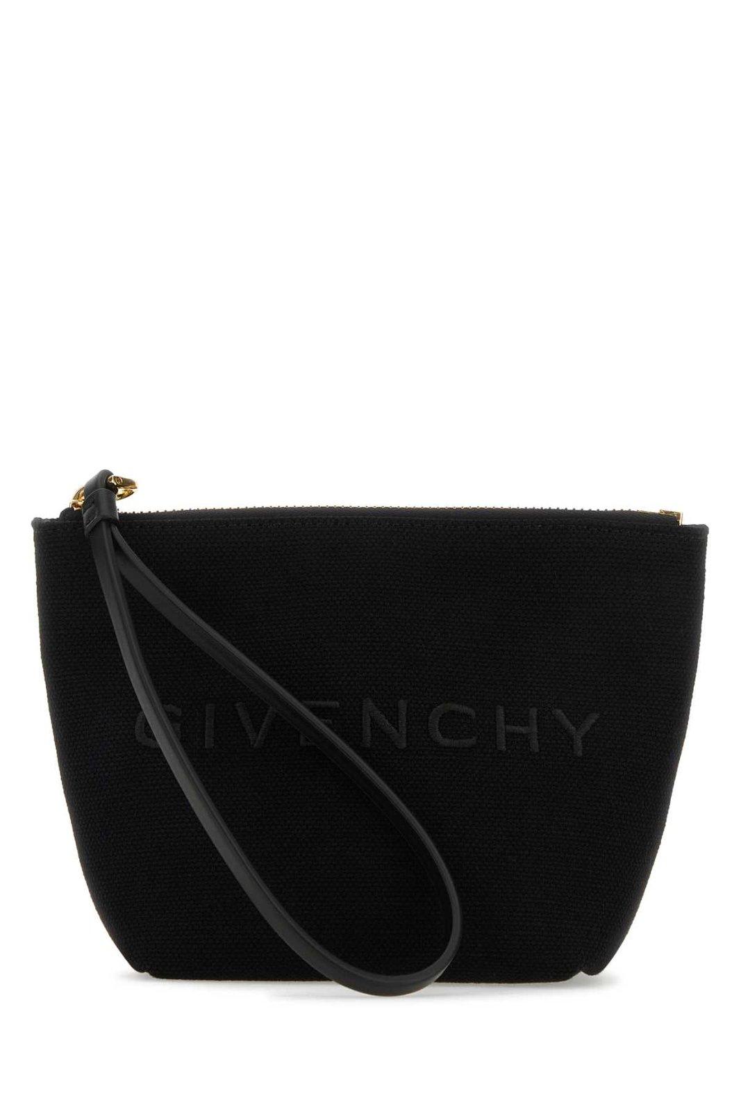 Shop Givenchy Logo Printed Zipped Clutch Bag In Black