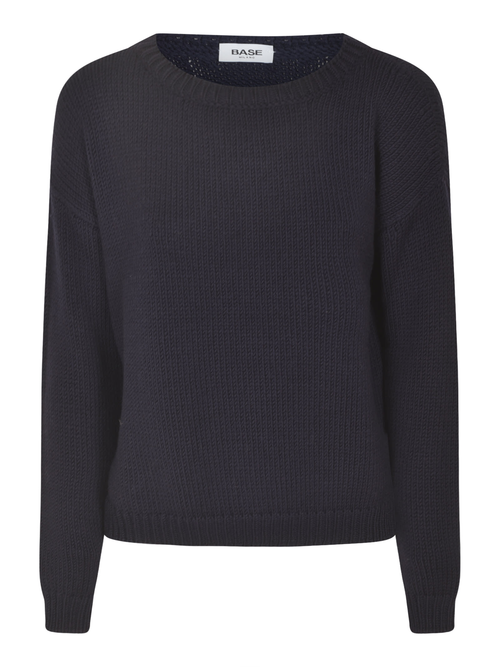 Shop Base Plain Knit Ribbed Sweater In Navy