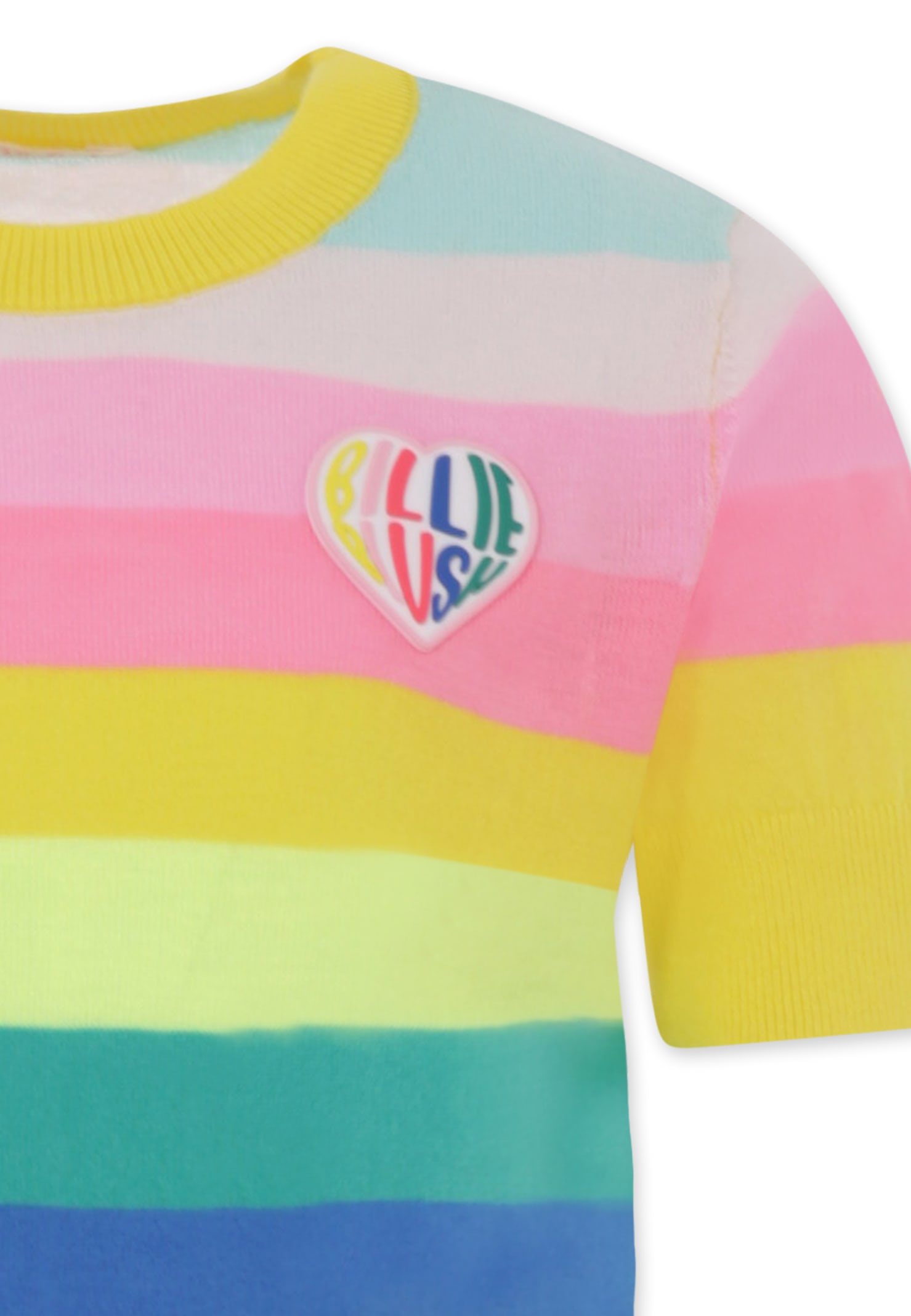 Billieblush Girls Yellow Cotton Knit Striped Sweater In Multicolor