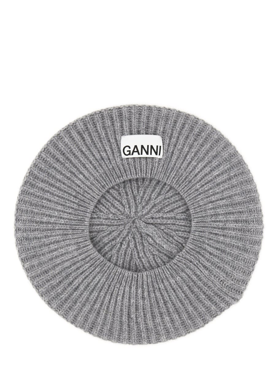 Shop Ganni Ribbed Knit Beanie In Grey