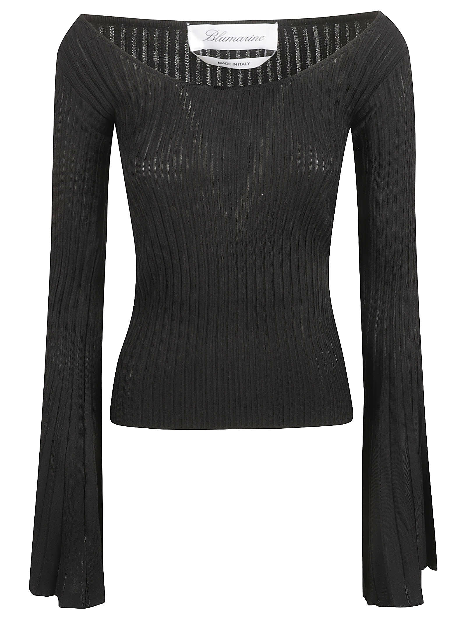 Shop Blumarine Wide Neck Flare Cuffs Knit Sweater In Black