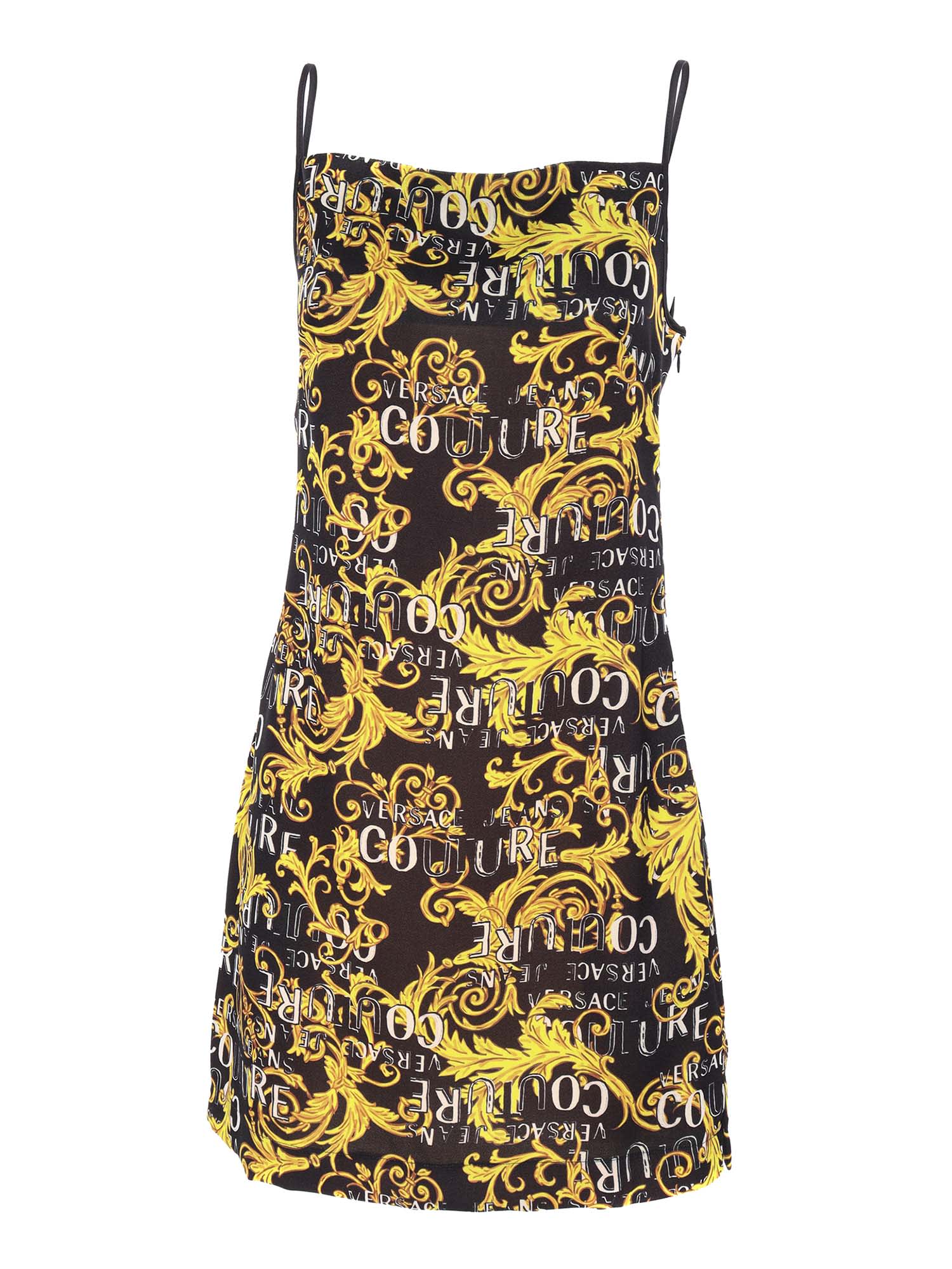 Versace Jeans Couture Logo Print Sleeveless Minidress In Black