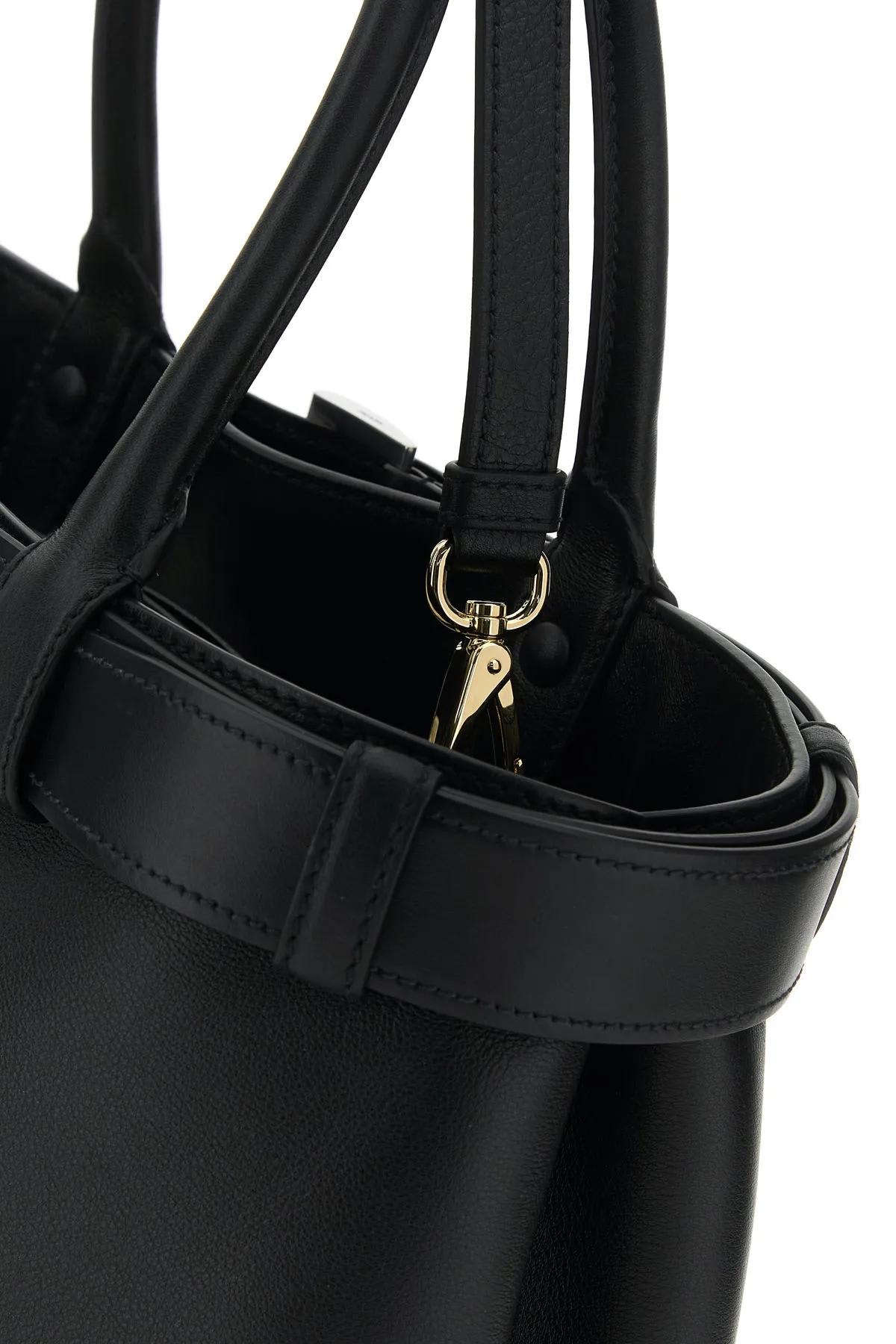 Shop Prada Black Leather Buckle Large Handbag