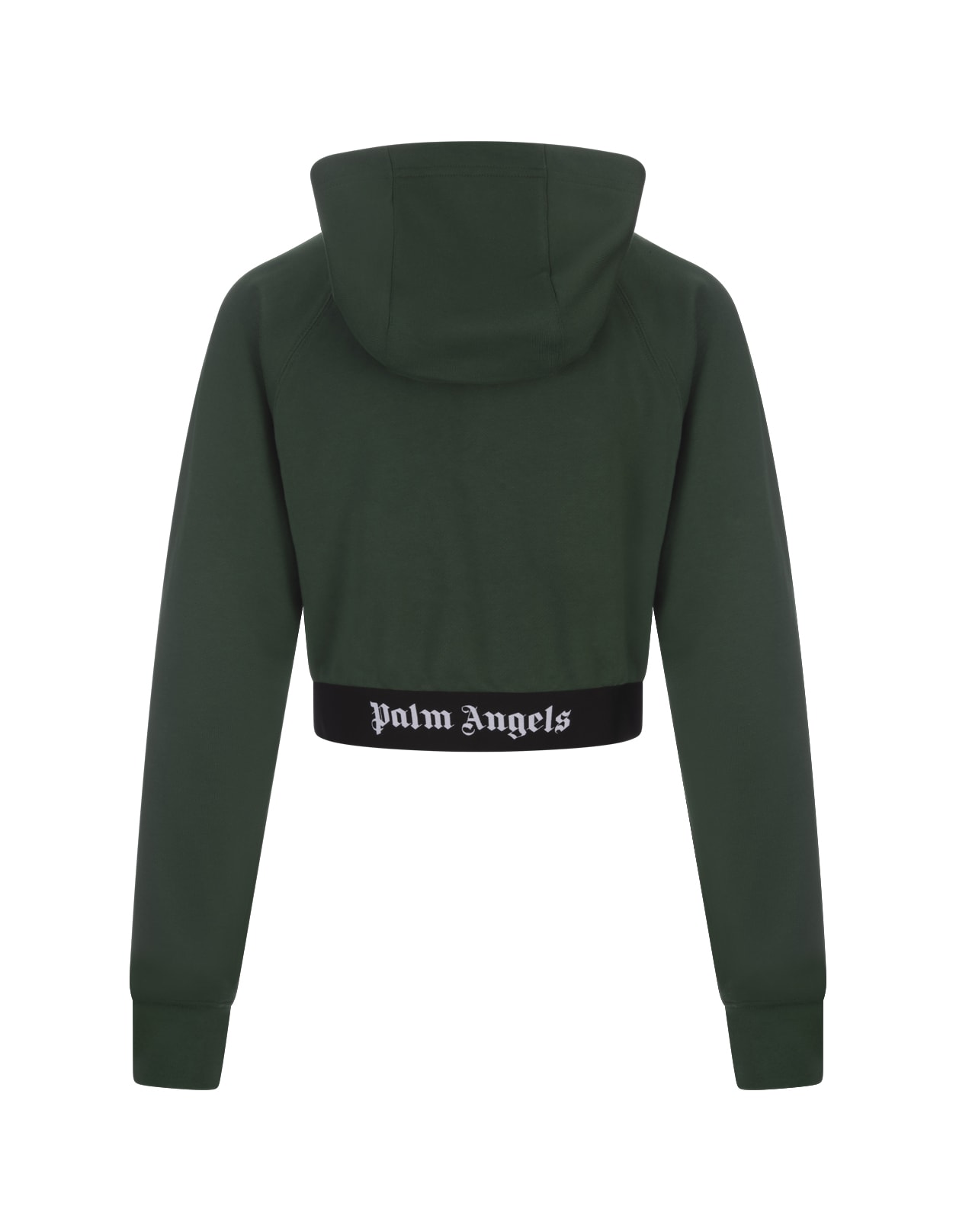 Shop Palm Angels Green Crop Zip-up Hoodie With Logo Band