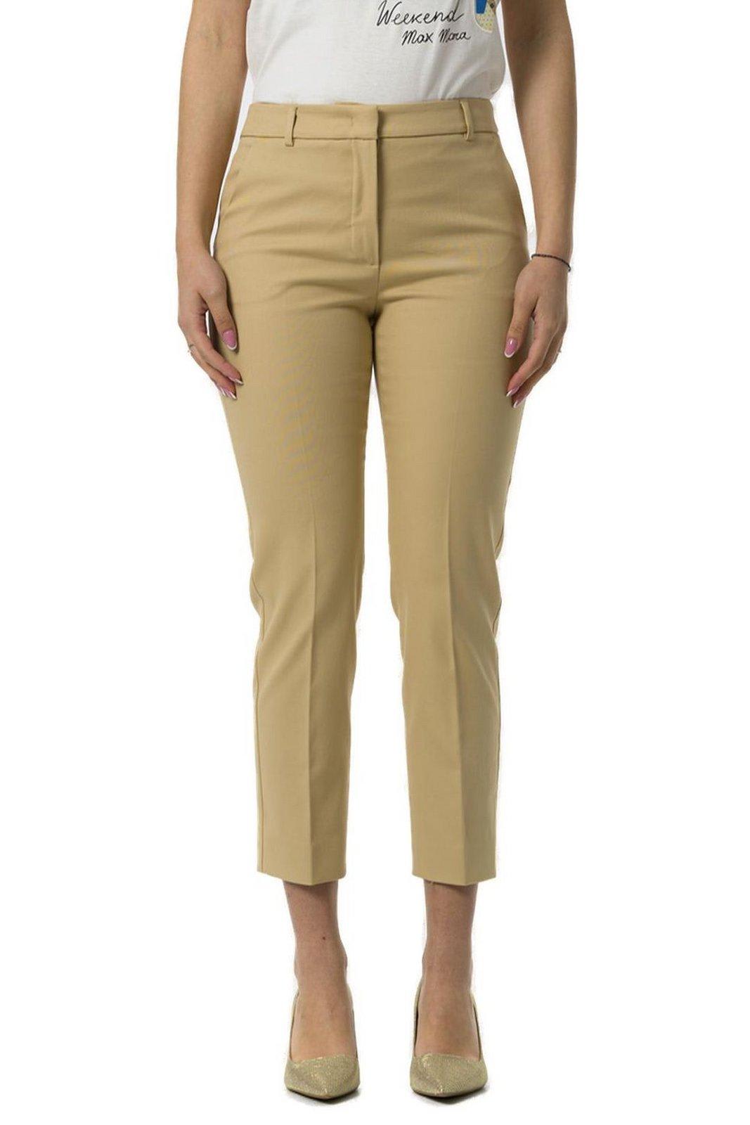 Weekend Max Mara Vite Cigarette Trousers In Stretch Cotton In Brown
