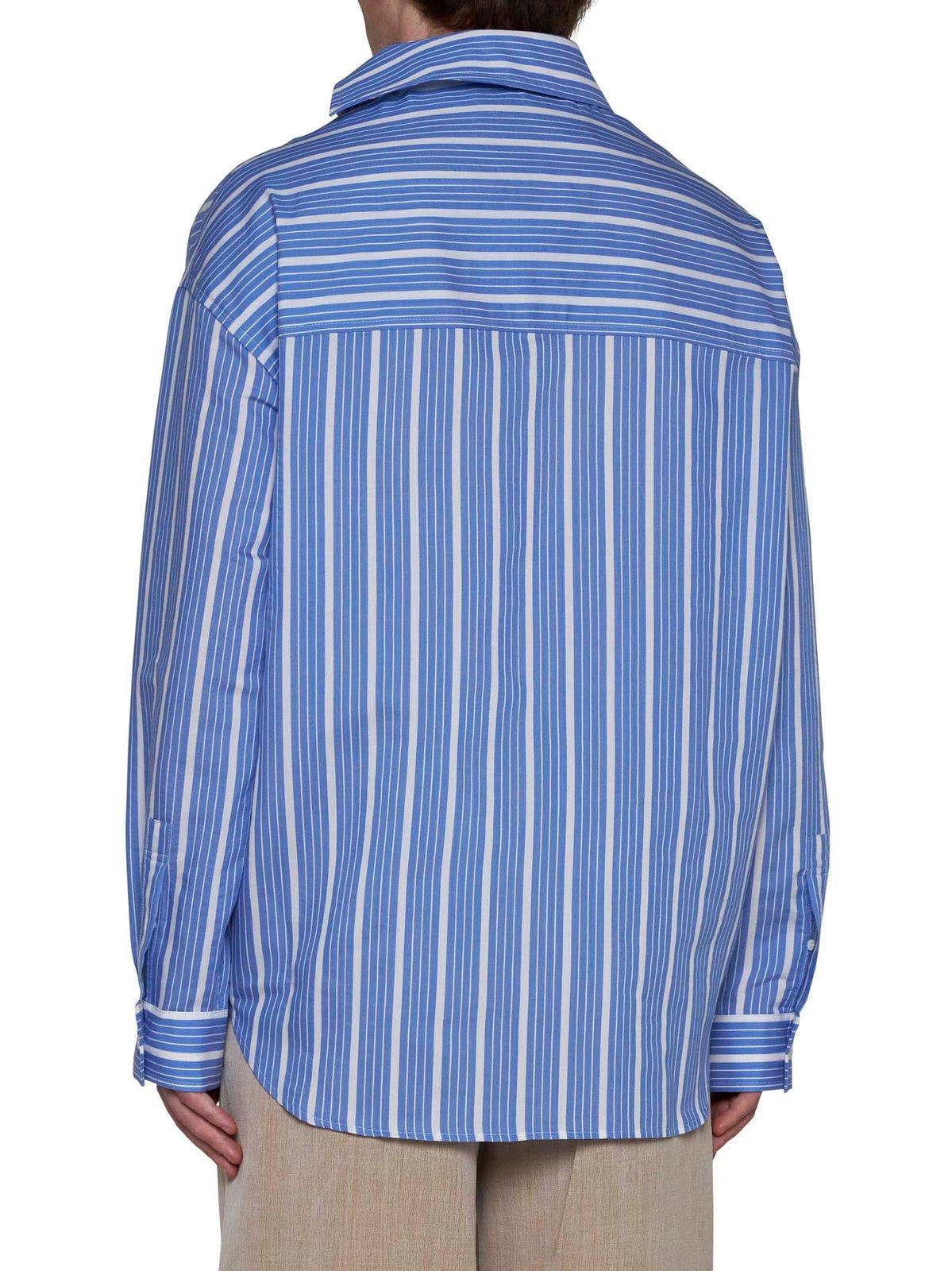 Shop Jacquemus Striped Asymmetric Long-sleeve Shirt In Clear Blue