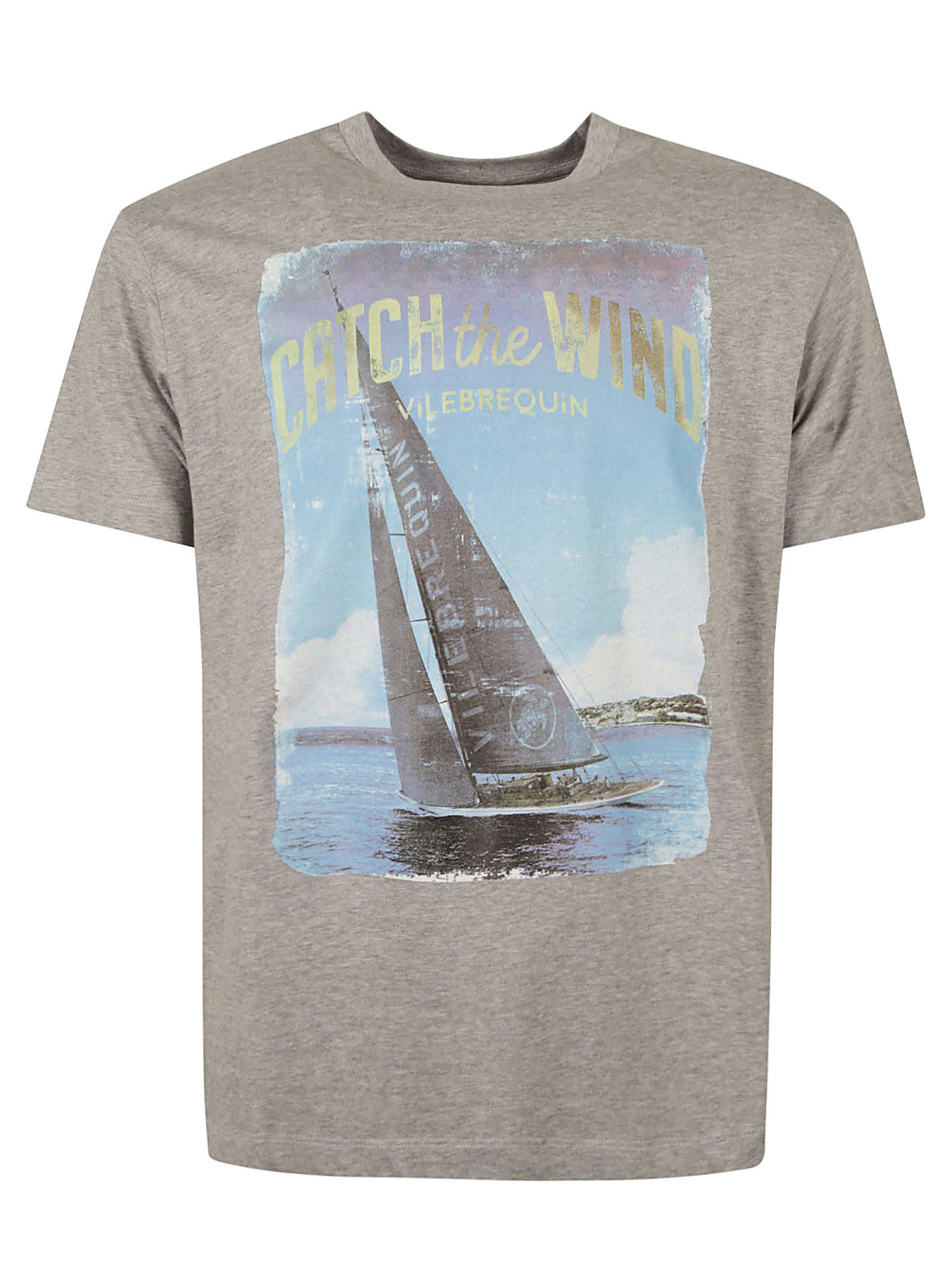 Shop Vilebrequin Logo Print Regular T-shirt In Grey Melange