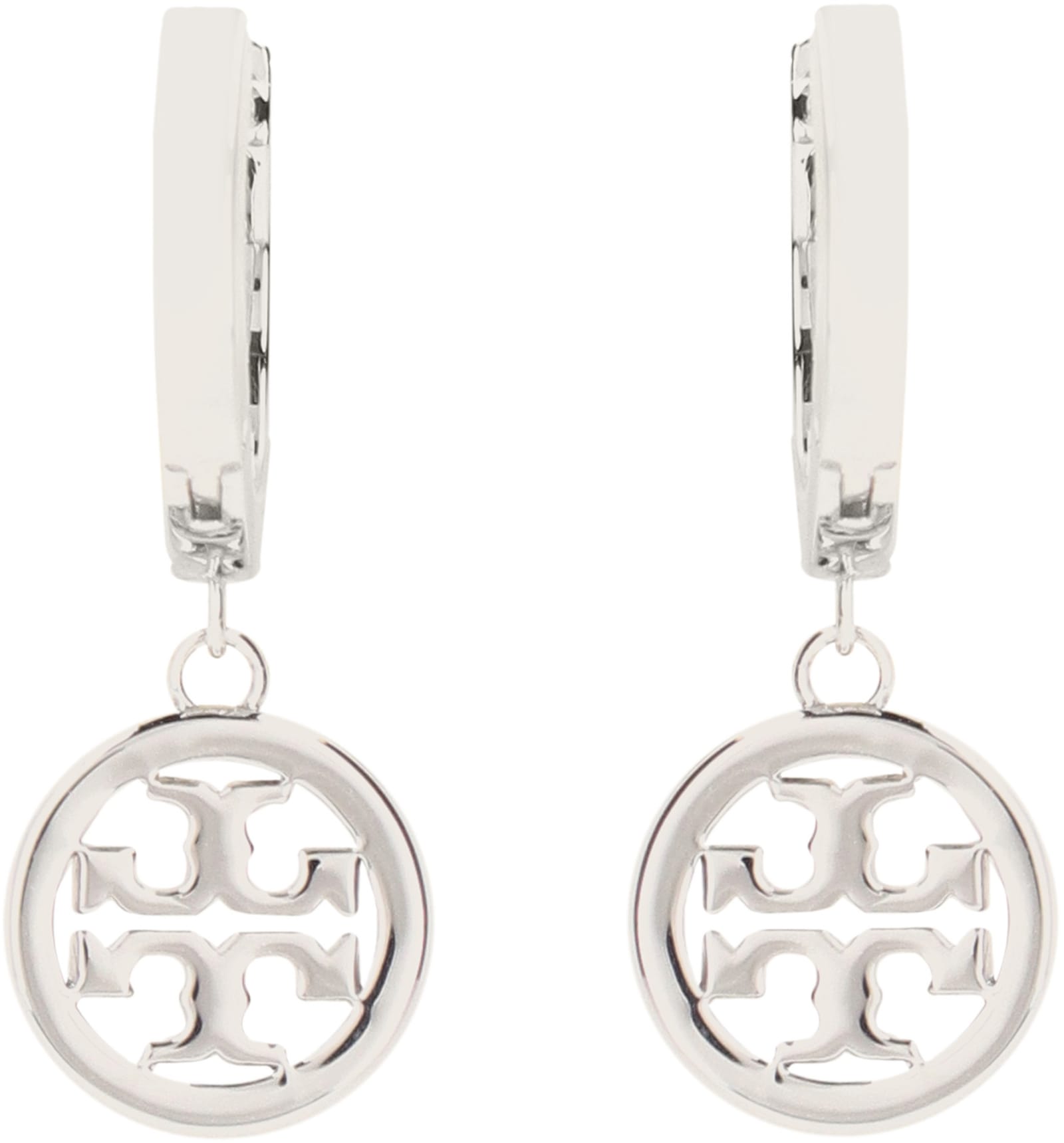 Tory Burch 'miller' Metallic Earings With Double T Logo Charm In Silver