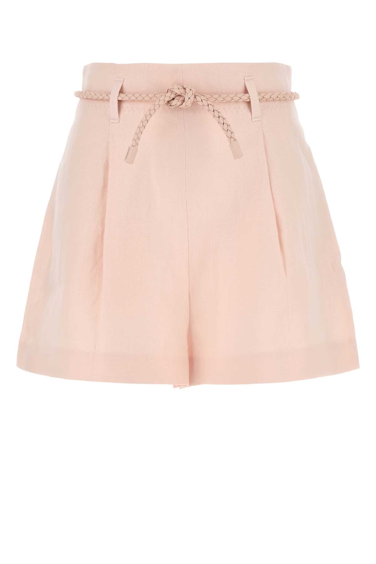 Zimmermann Pastel Pink Linen Crush Shorts In Pink