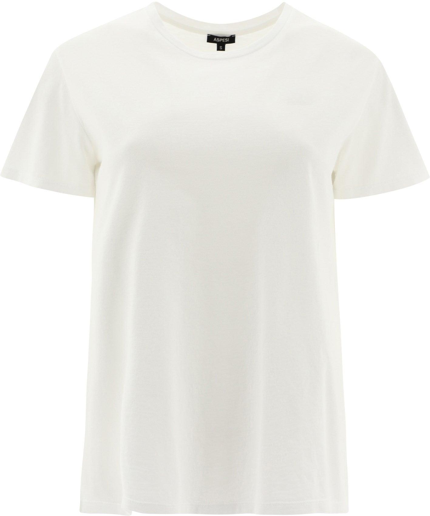 Aspesi Crew Neck Plain Cotton T-shirt In Bianco