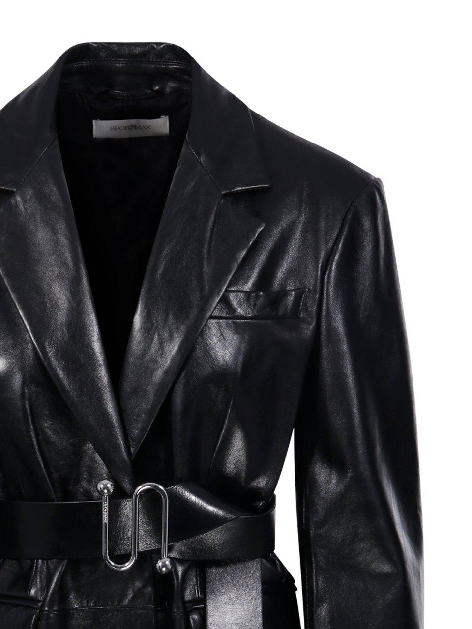 Sportmax Belted Lapel Collar Jacket Pockets In Nero
