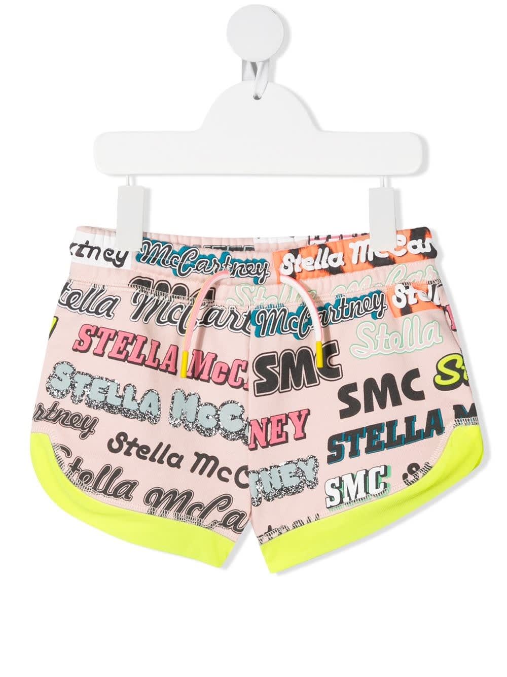 Stella McCartney Kids Jersey Shorts With Allover Multicolor Logo Print