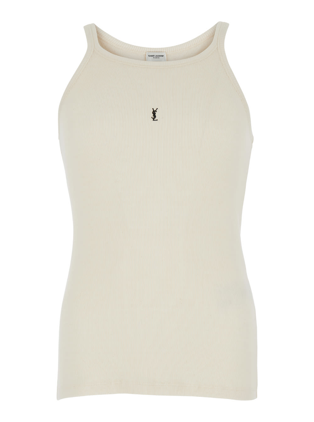 Shop Saint Laurent White Tank Top With Cassandre Detail In Ribbed Cotton Man