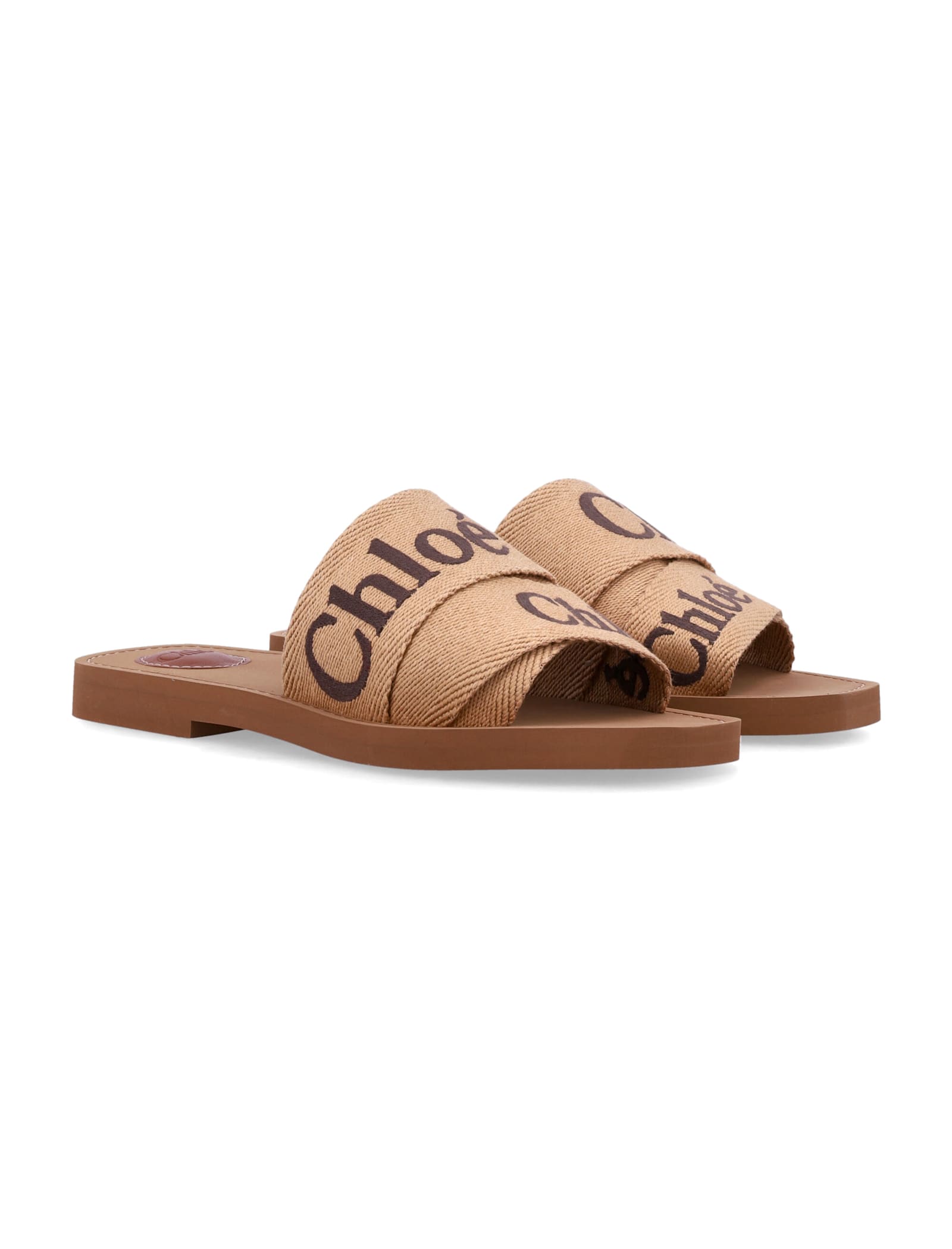 Shop Chloé Woody Canvas Slide Sandals In Dark Tan