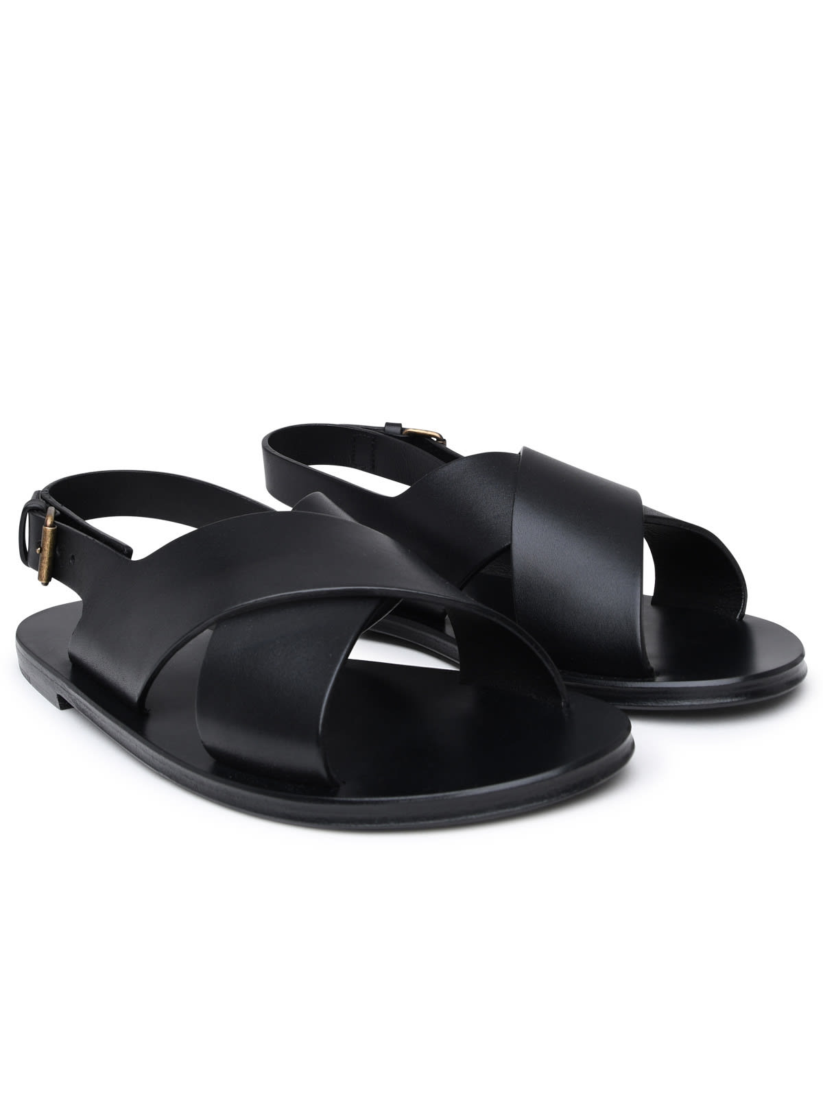 Shop Saint Laurent Black Leather Sandals