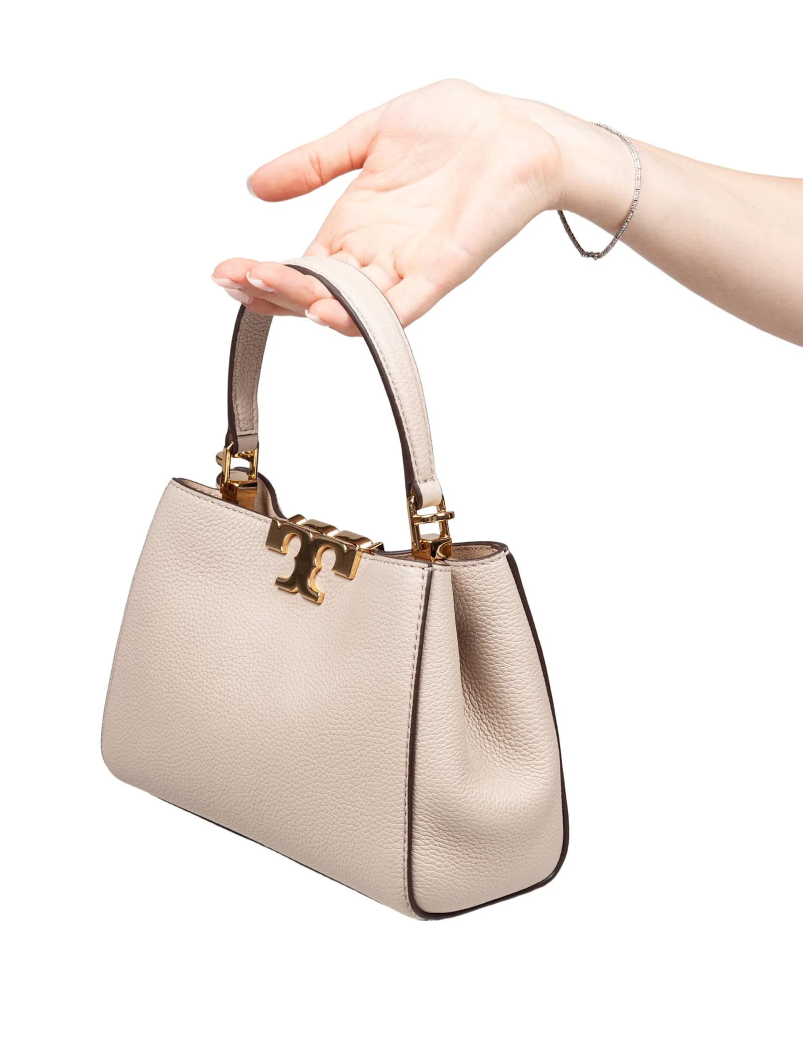 Tory Burch Eleanor Mini Satchel In Hammered Leather Stone Color In Pink