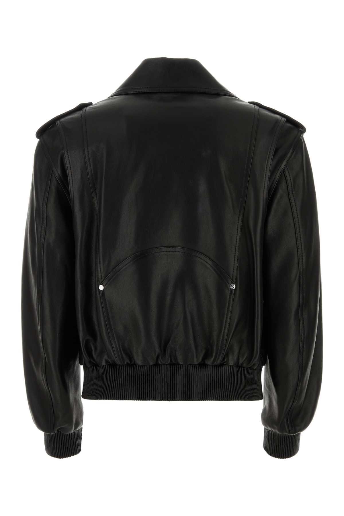 Balmain Black Leather Bomber Jacket In 0panoir