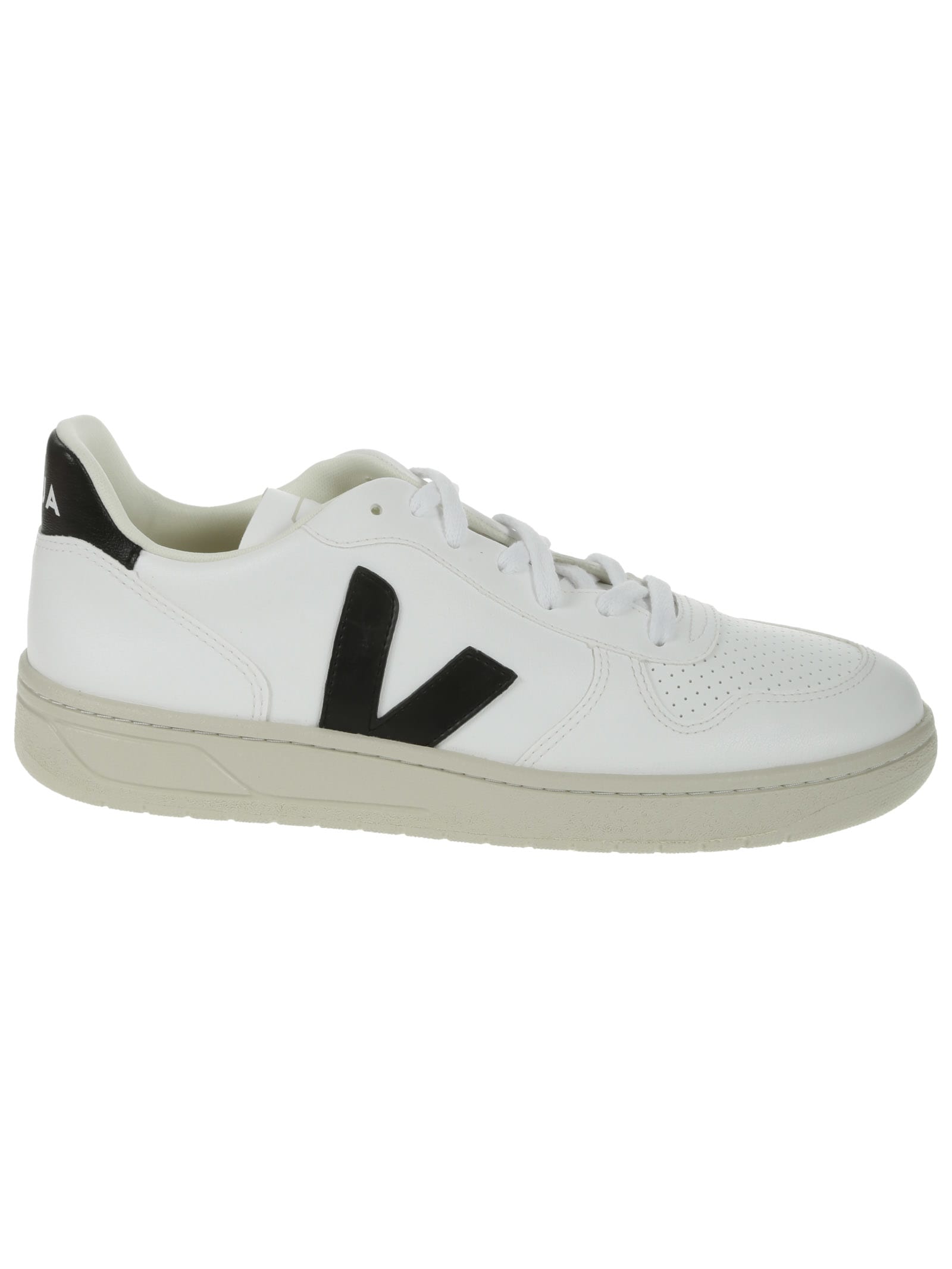 Veja Low-top White Leather Sneakers With Perforated Detailing In White