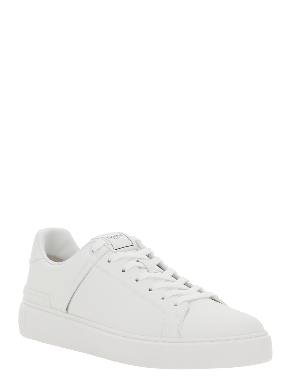 Balmain B-court White Low Top Sneakers With Logo Patch On The Tongue In Leather Man In White