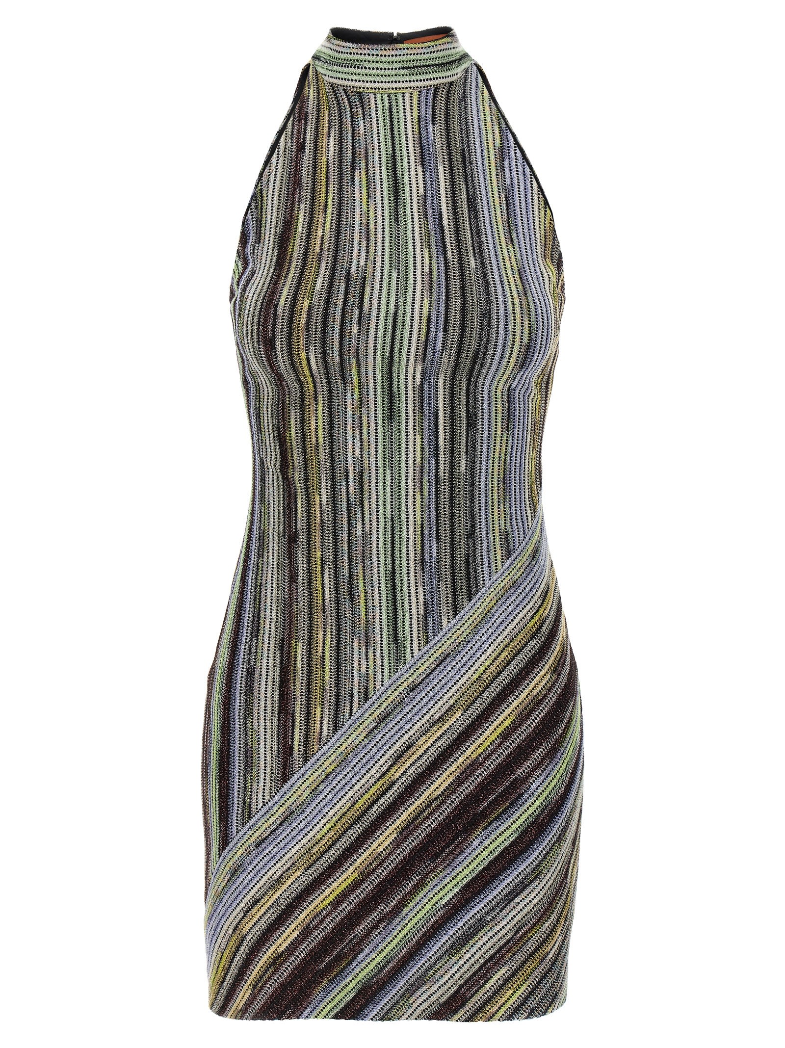 Missoni Striped Knit Halter Neckline Sleeveless Dress In Multi