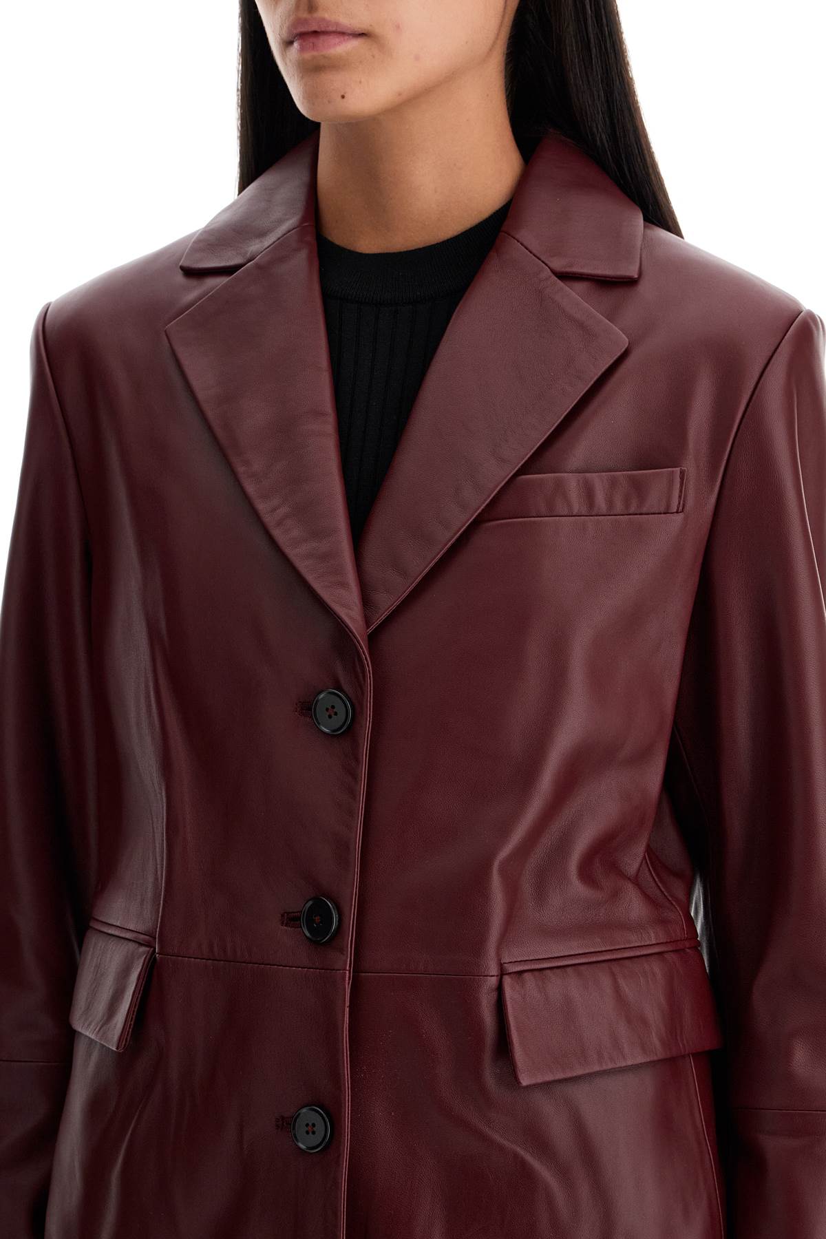 Shop Loulou Studio Aldo Leather Blazer In Burgundy (red)