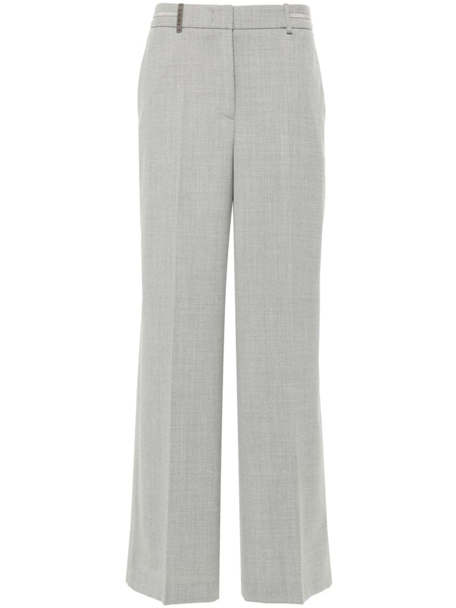 Shop Peserico Light Grey Wool Blend Flannel Trousers