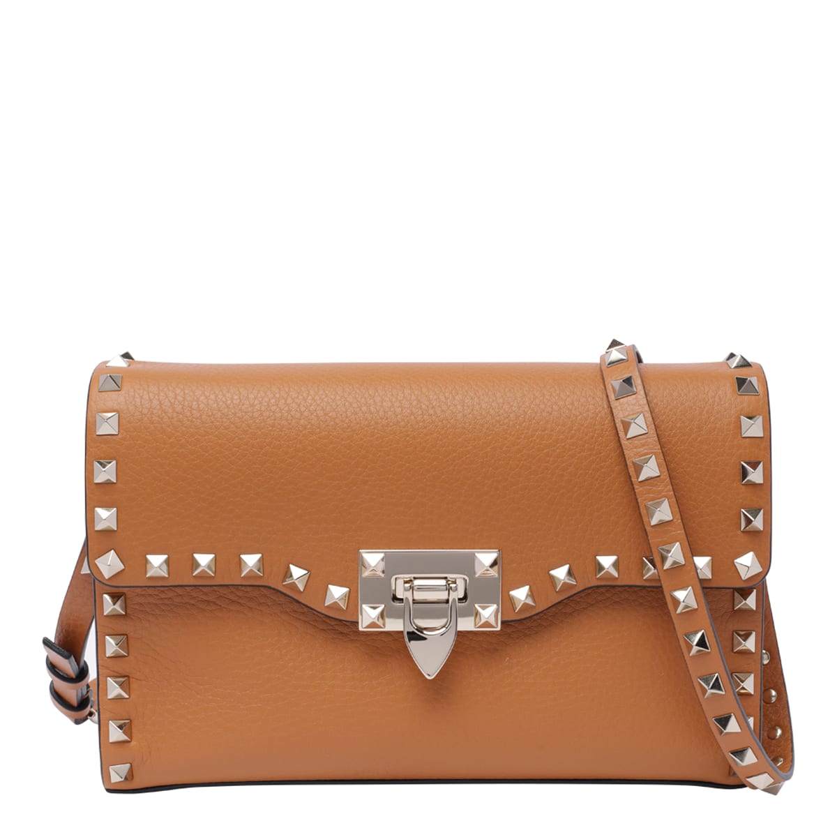 Shop Valentino Small Rockstud Crossbody Bag In Brown