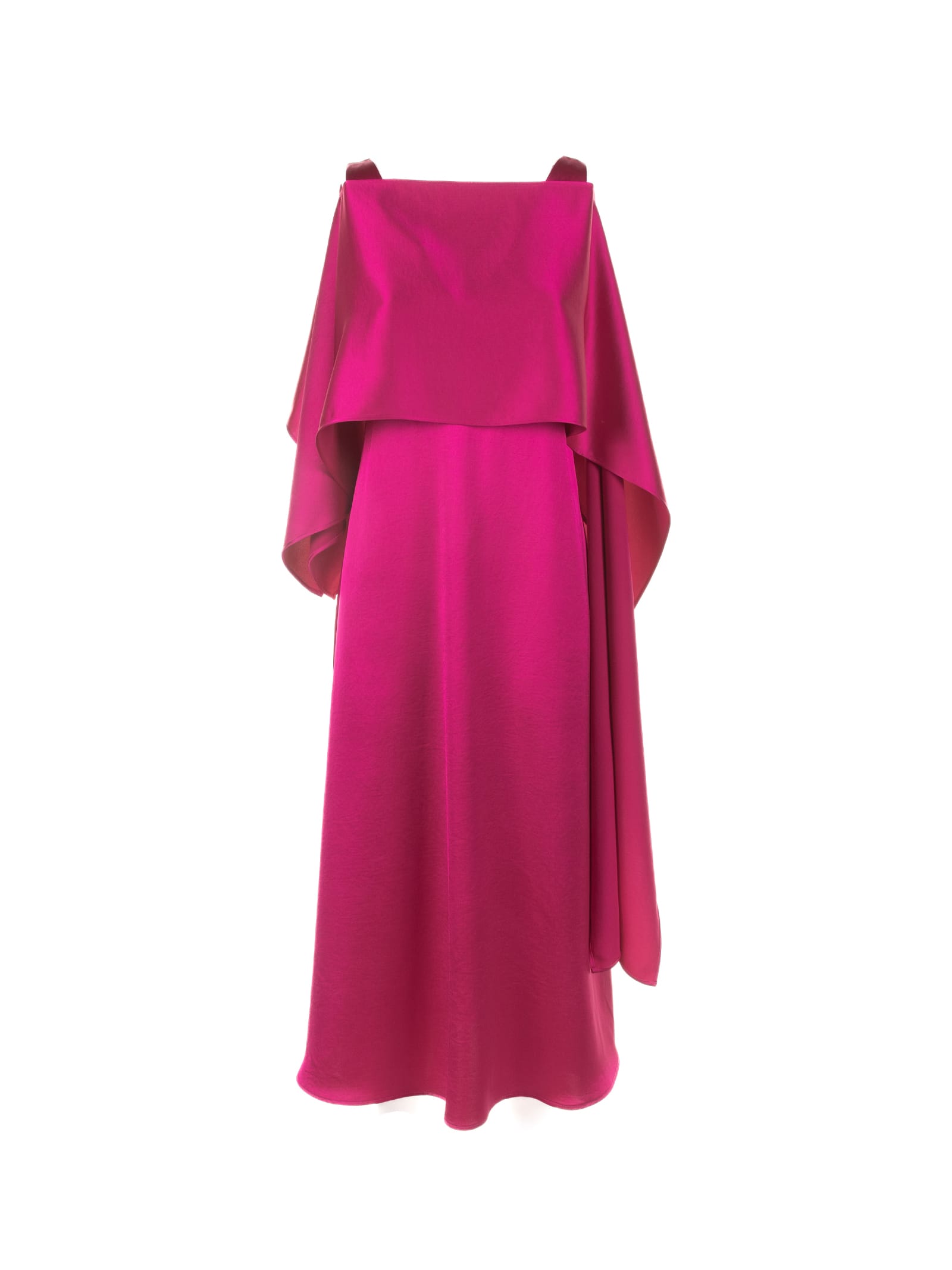 Weekend Max Mara Long Fuchsia Dress With V-neck In Satin In Fuxia