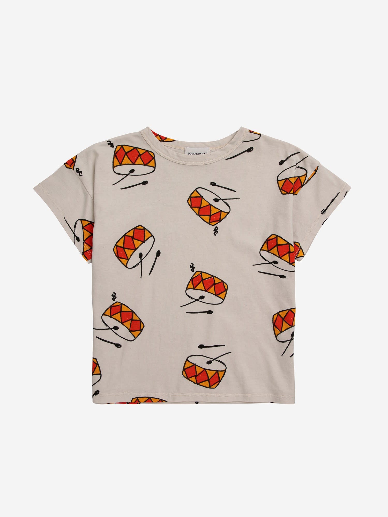 Bobo Choses Kids' Ivory T-shirt For Boy With All-over Drums