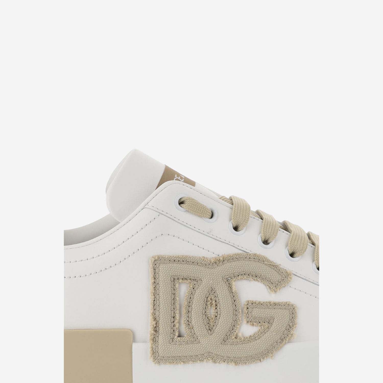 Shop Dolce & Gabbana Portofino Calf Leather Sneaker In Beige