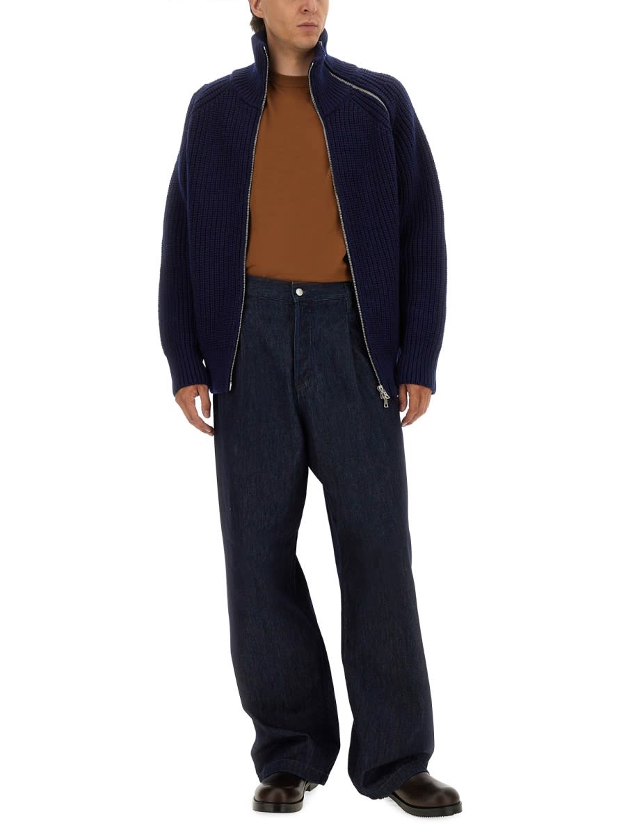 Dries Van Noten Men Zippered Wool Sweater In Blue
