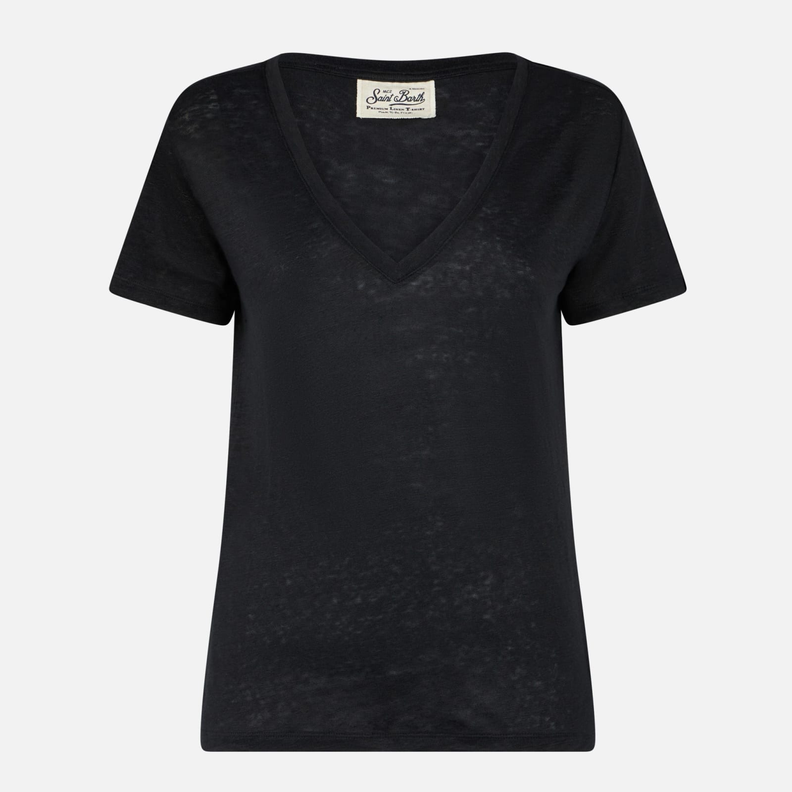MC2 SAINT BARTH WOMAN BLACK LINEN T-SHIRT