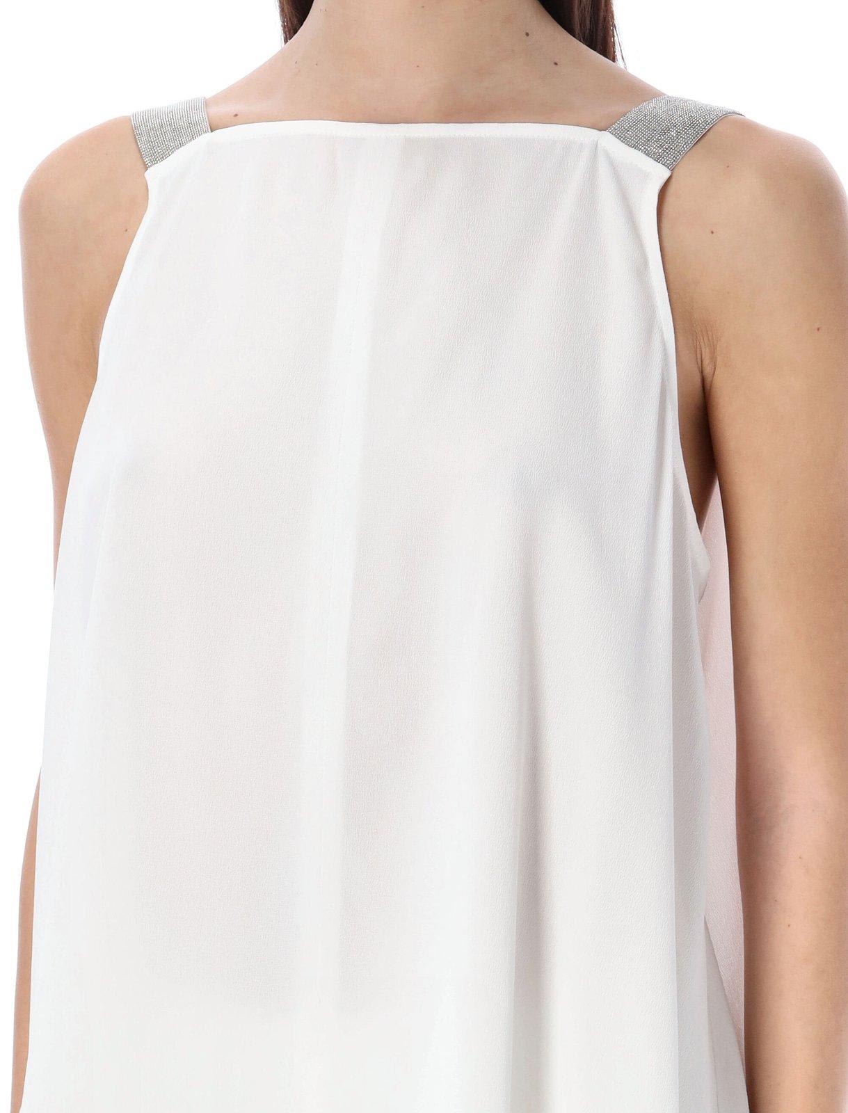 Shop Fabiana Filippi Square Neck Embellished Strapped Tank Top In White