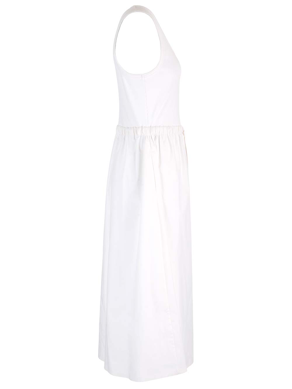 Shop Moncler Midi Dress With Flared Skirt In White